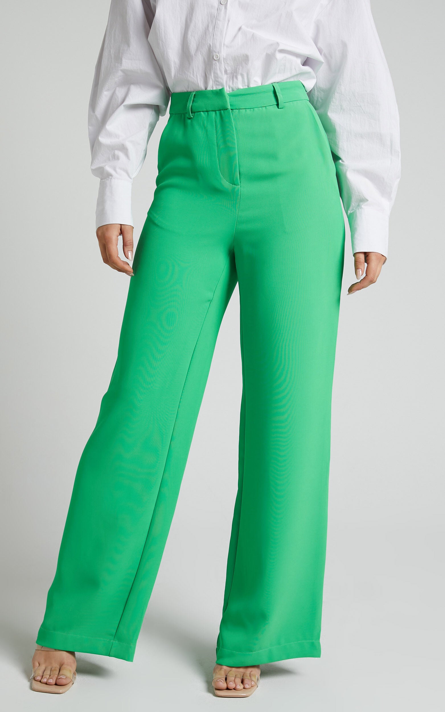 Bonnie Pants - High Waisted Tailored Wide Leg Pants in Green