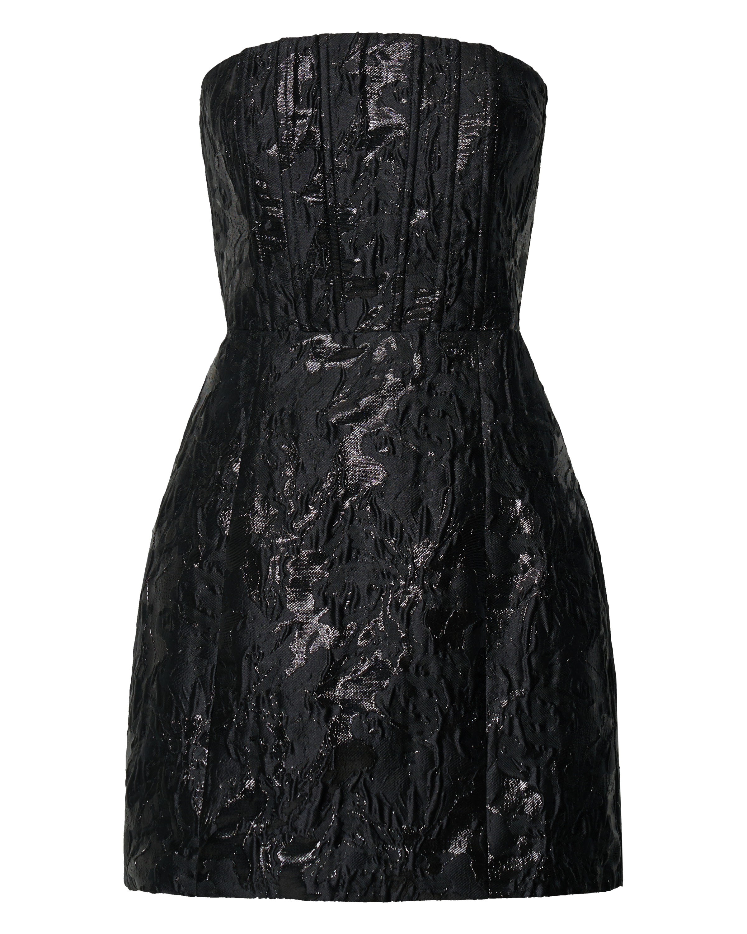 Willa Mini Dress - Jacquard Strapless Corset Dress in Black