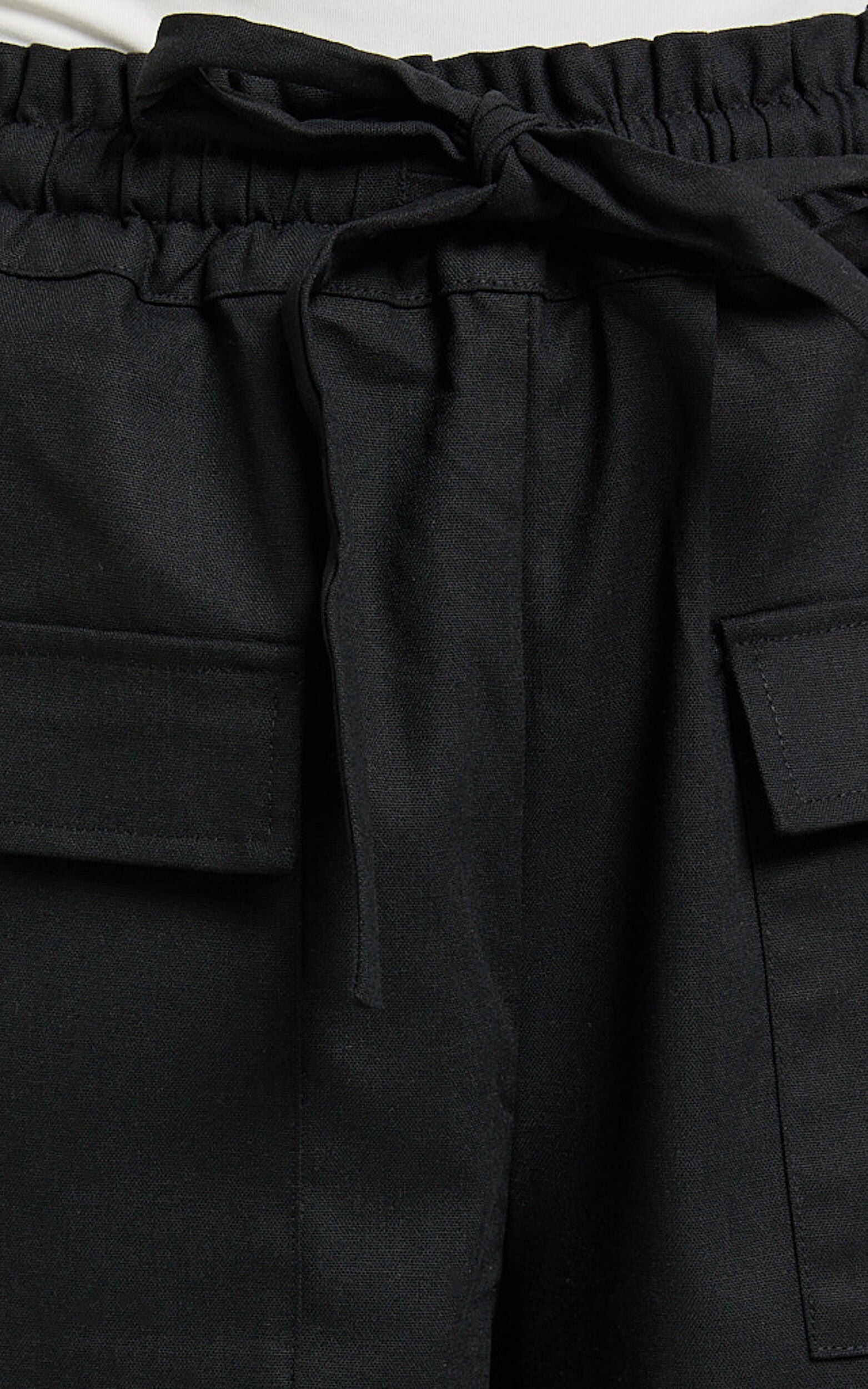 Simpson Pants - Linen Tie Waist Pocket Detail Cargo Pants in Black
