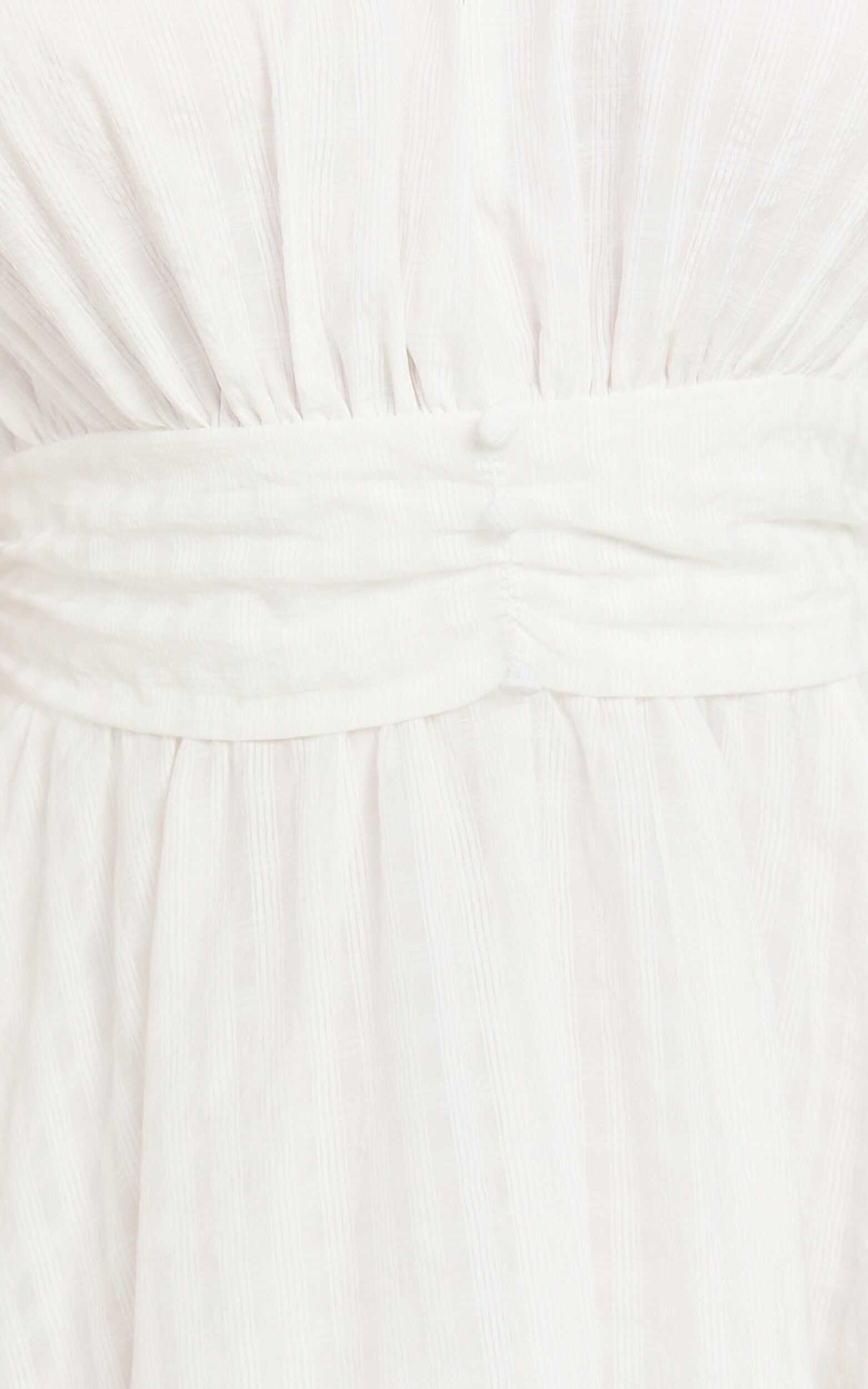 Xandy Midi Dress - Textured Puff Sleeve Plunge Dress in White