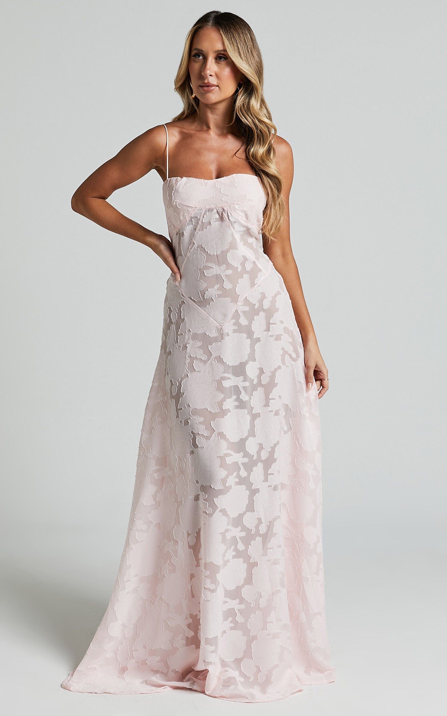 Lily Maxi Dress - Sheer Jacquard Maxi Dress in Pink