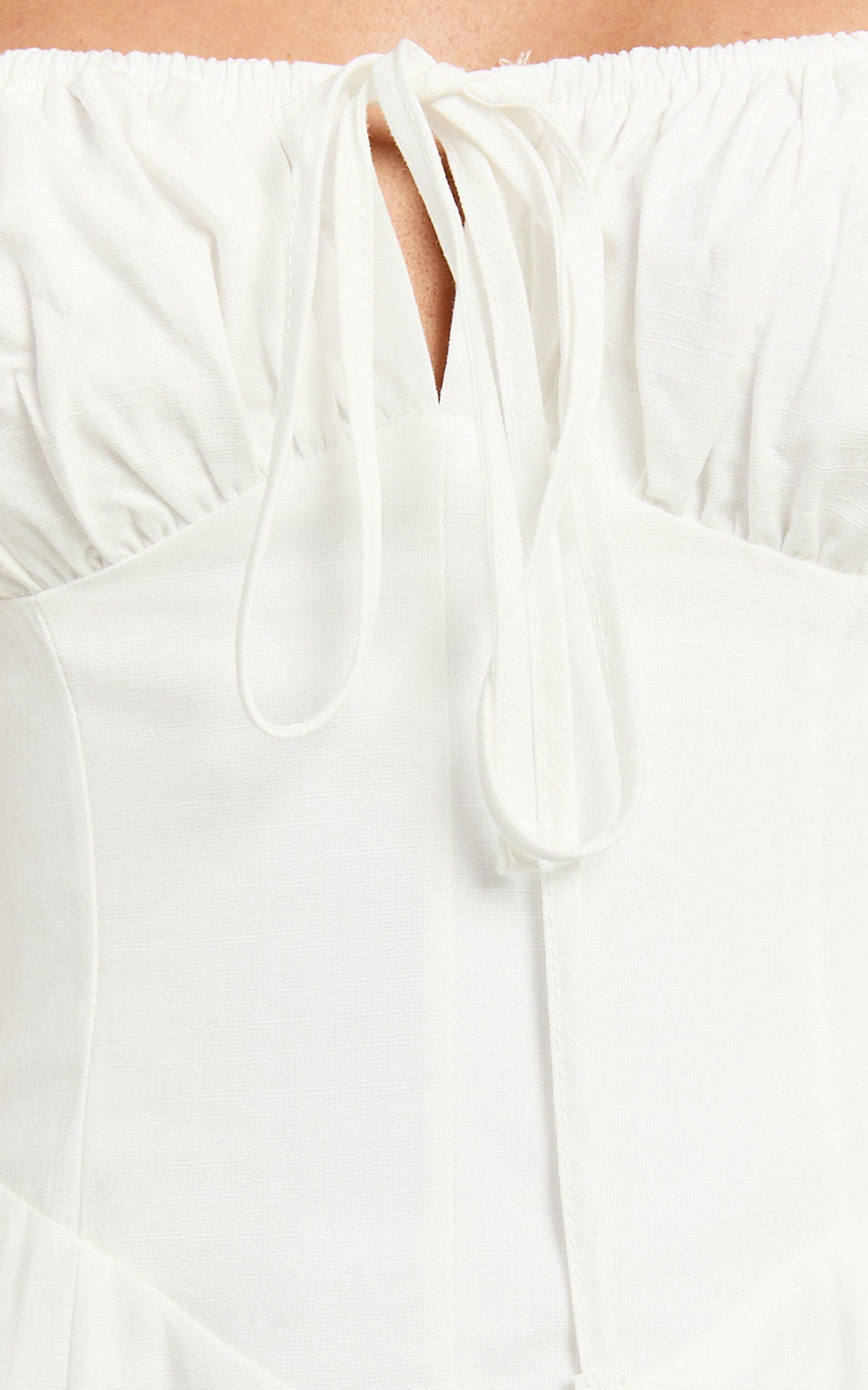 Maiya Mini Dress - Tie Front Fitted Bodice Dress in White