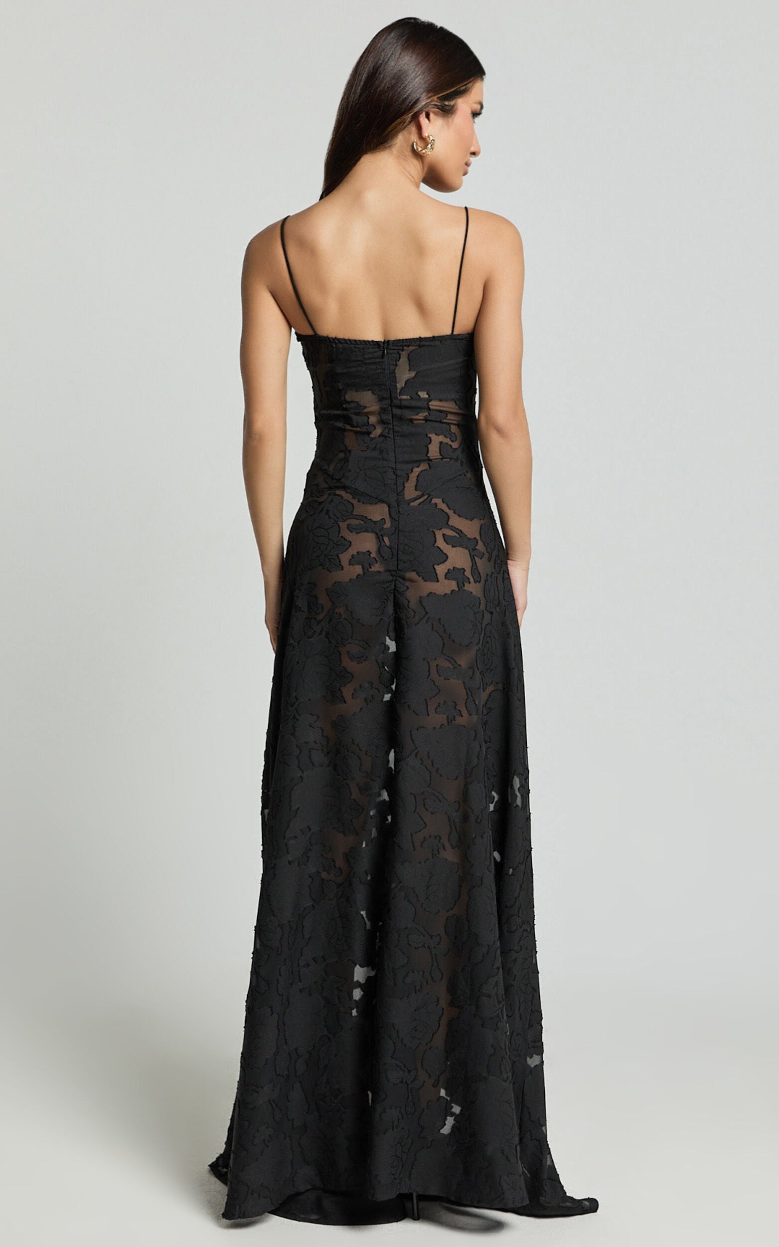 Lily Maxi Dress - Sheer Jacquard Maxi Dress in Black