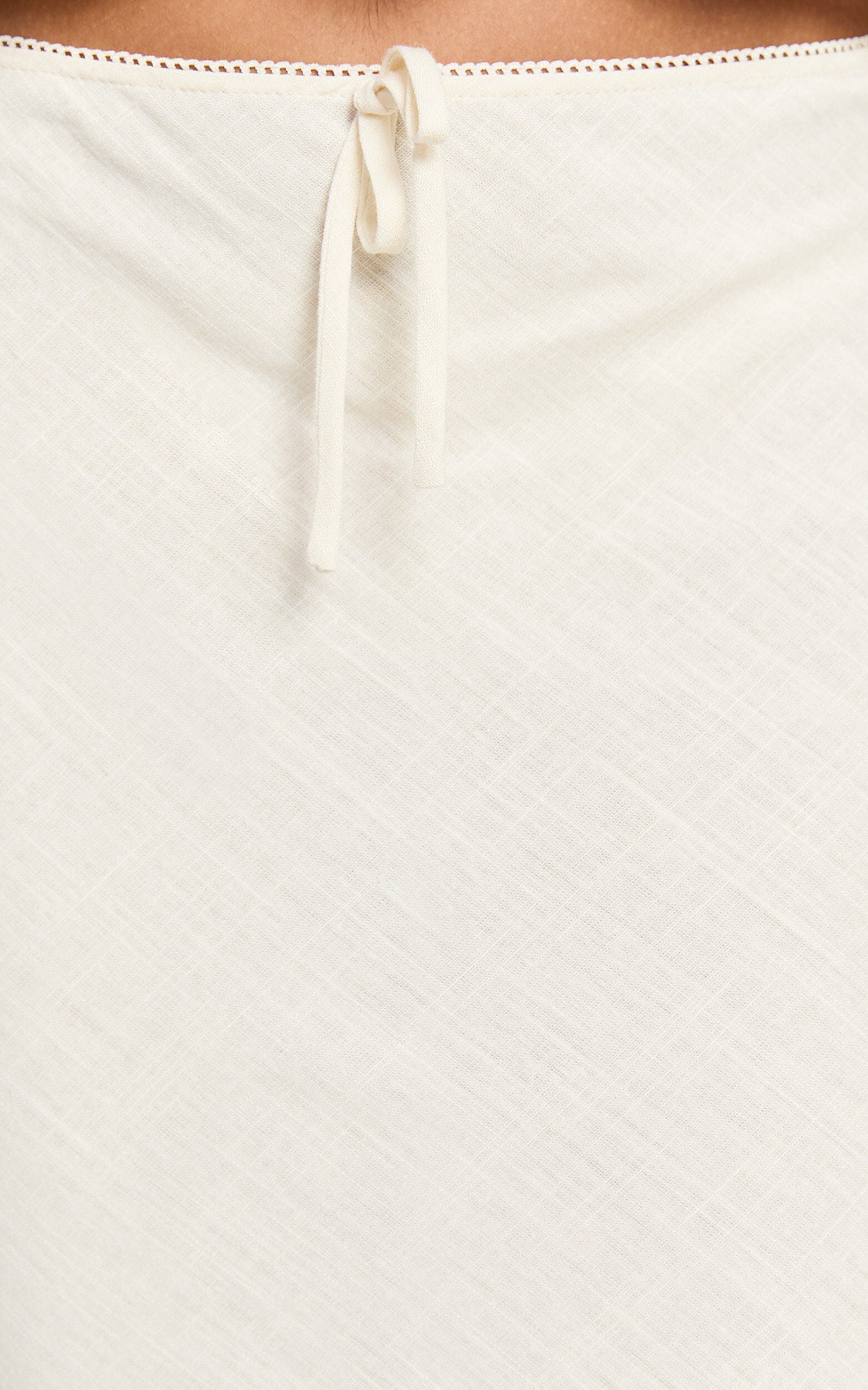 Polly Midi Skirt - Linen Low Waisted Front Bow Slip Skirt in Stone