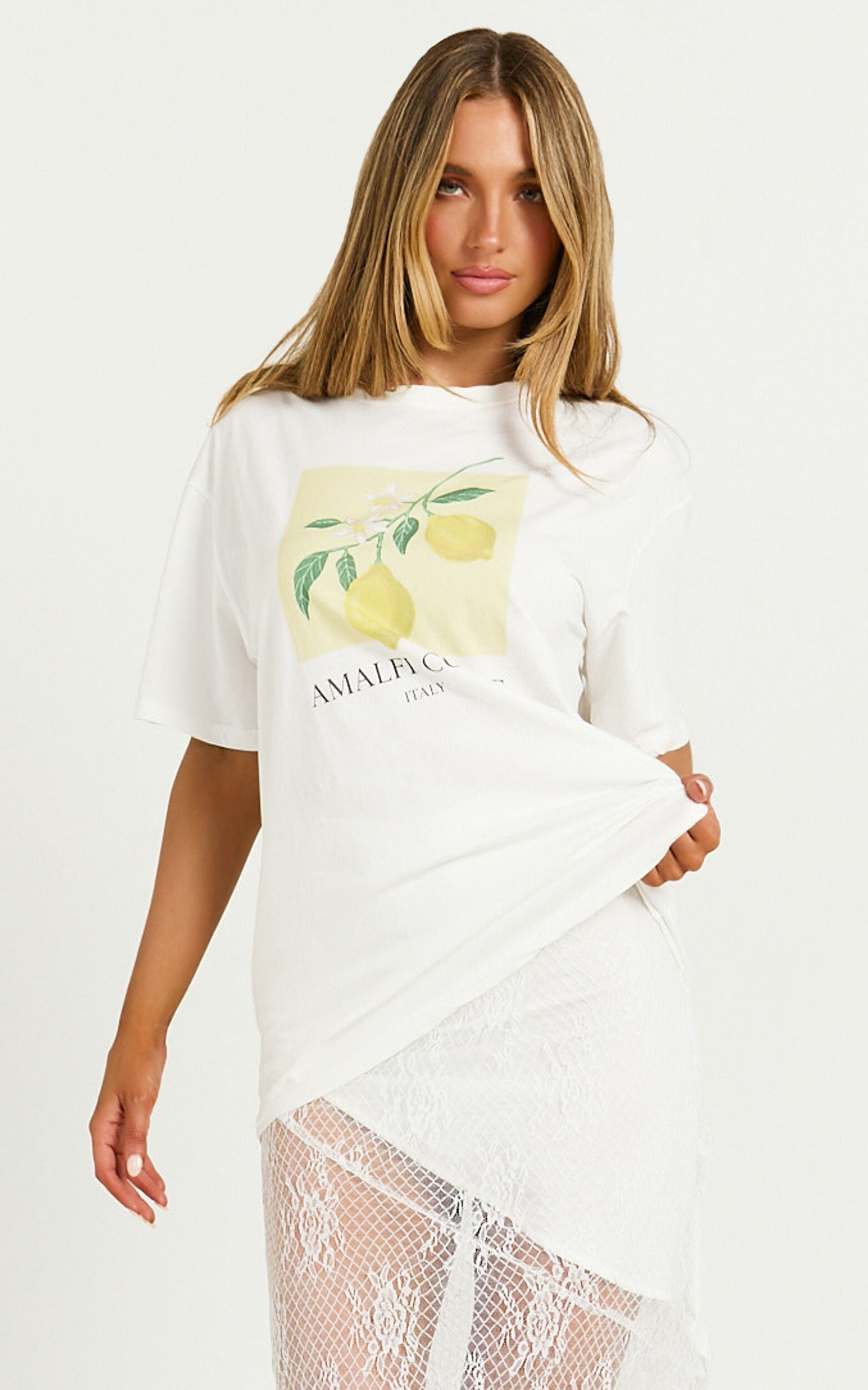 Joy Top - Oversized Amalfi Print T-Shirt in White