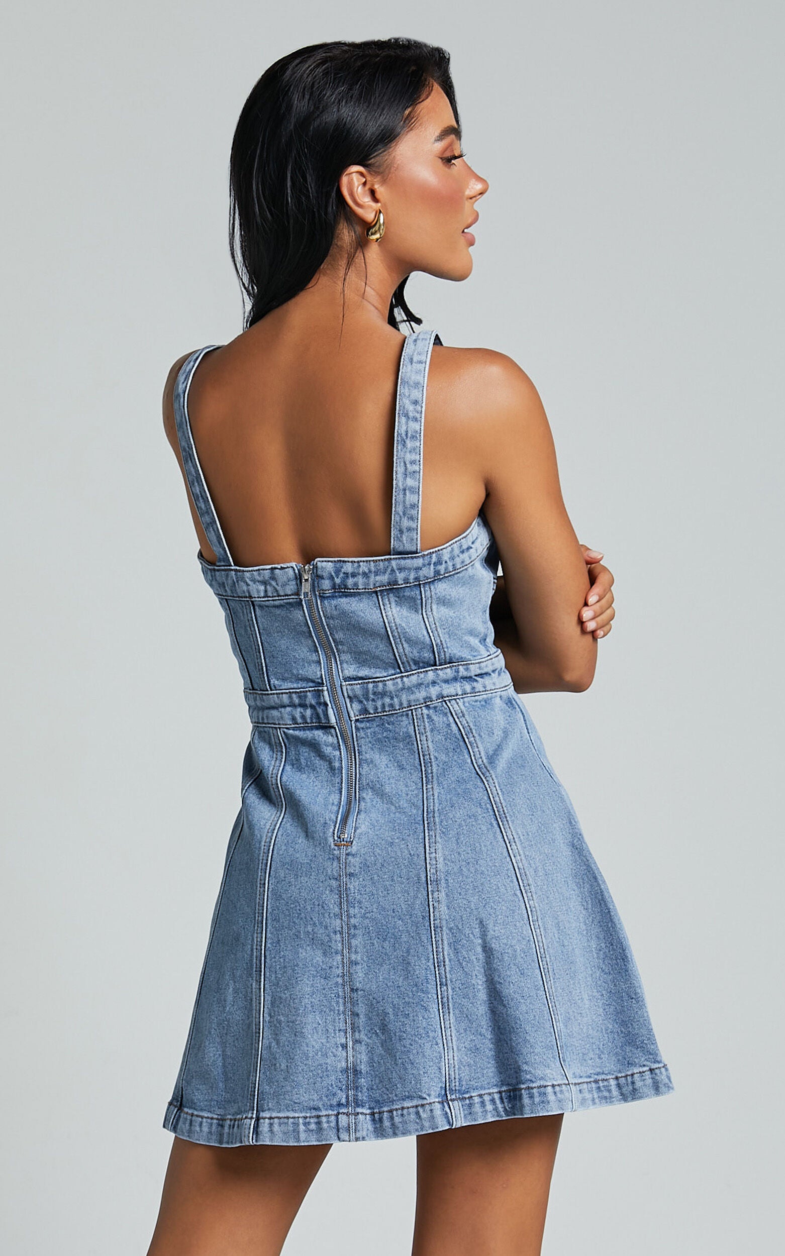 Estonia Mini Dress - Denim Dress in Mid Blue Wash