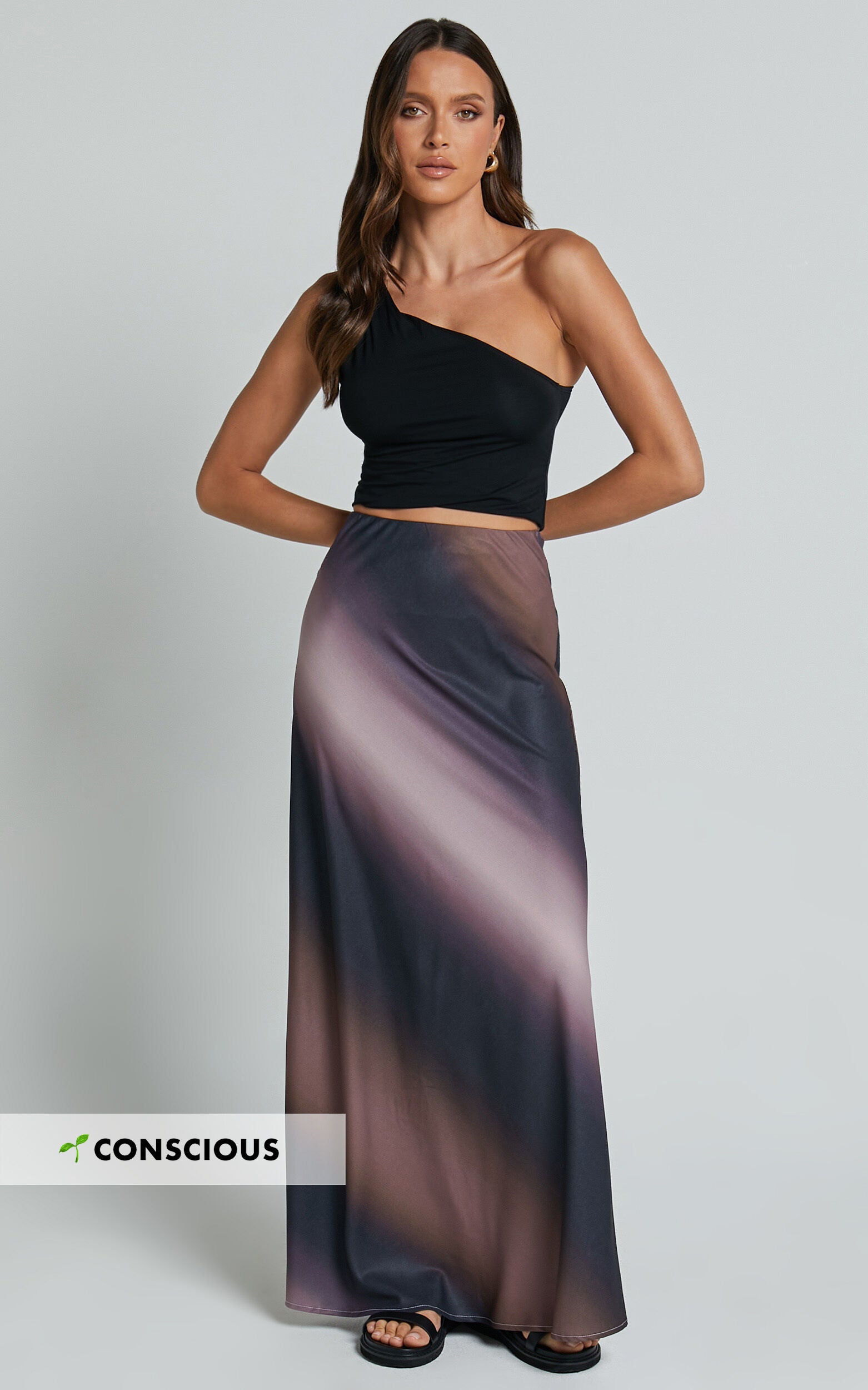 Michaela Maxi Skirt - High Waisted Slip Satin Skirt in Dusk Ombre