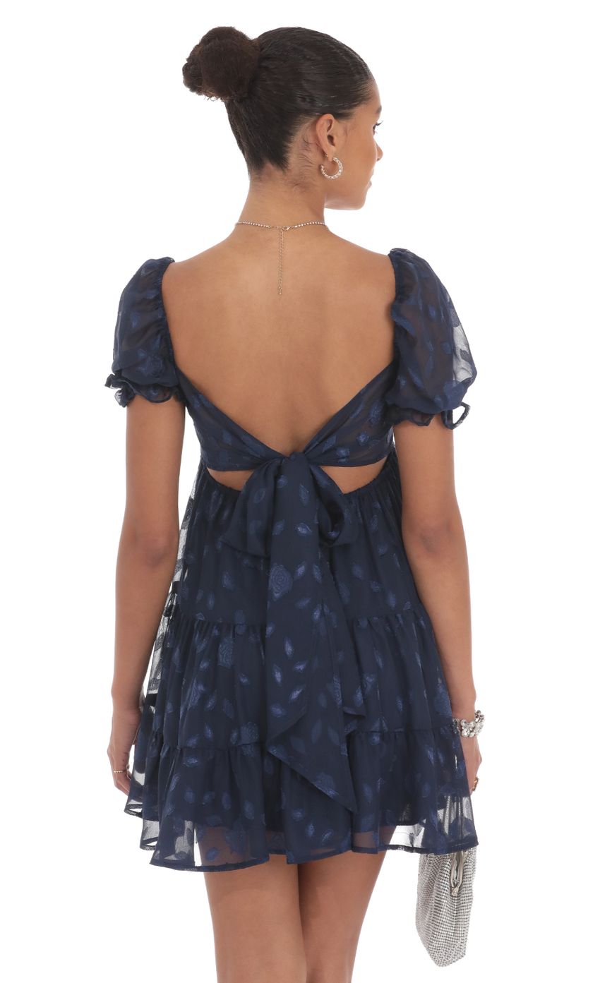 Floral Chiffon Fit and Flare Dress in Navy
