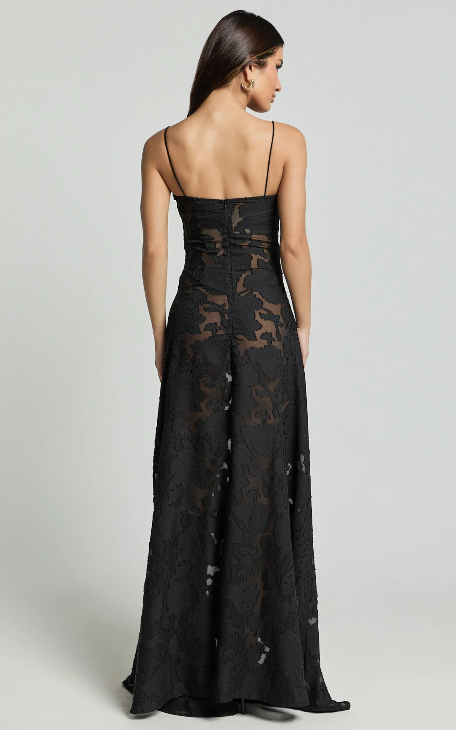 Lily Maxi Dress - Sheer Jacquard Maxi Dress in Black