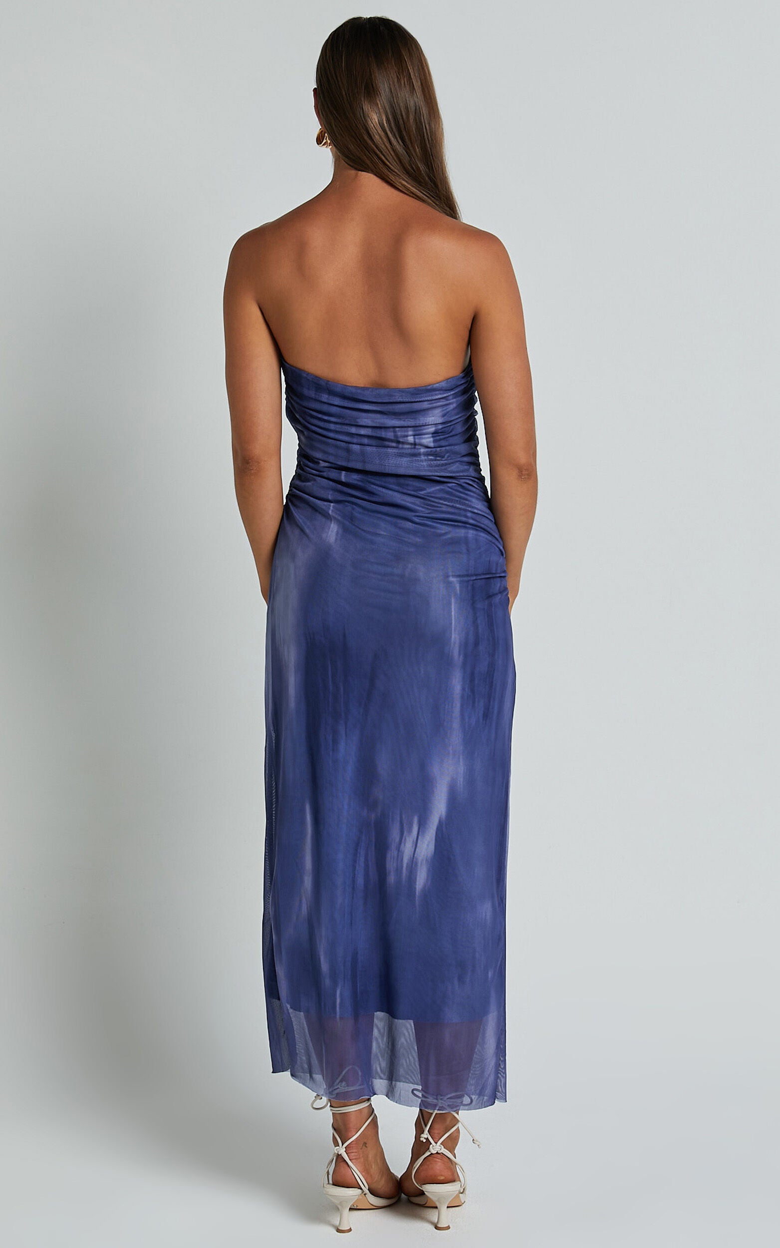 Frelynn Midi Dress - Strapless Ruched Slip Dress in Blue