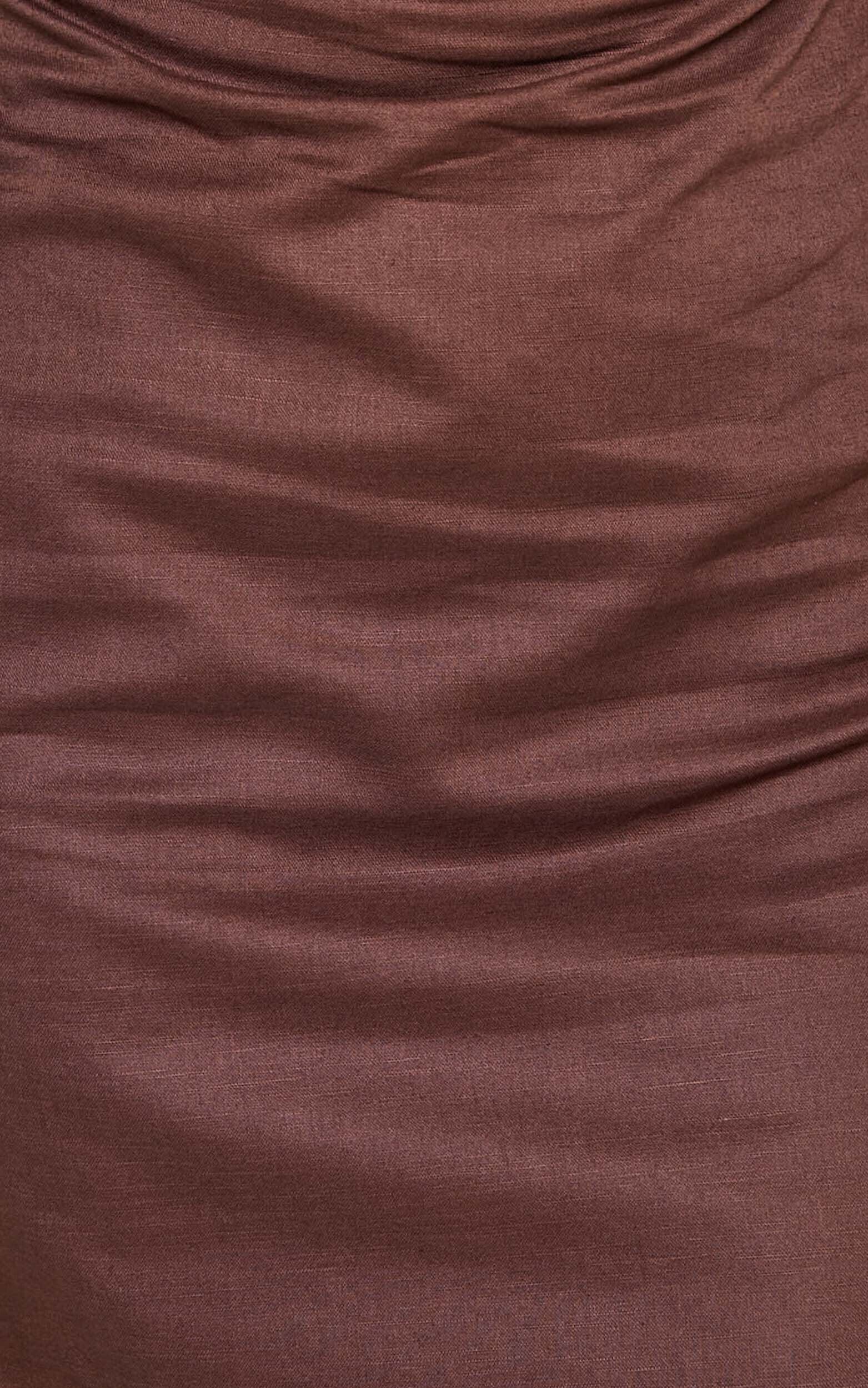 Jeofina Mini Dress - Off The Shoulder Linen Look Dress in Chocolate