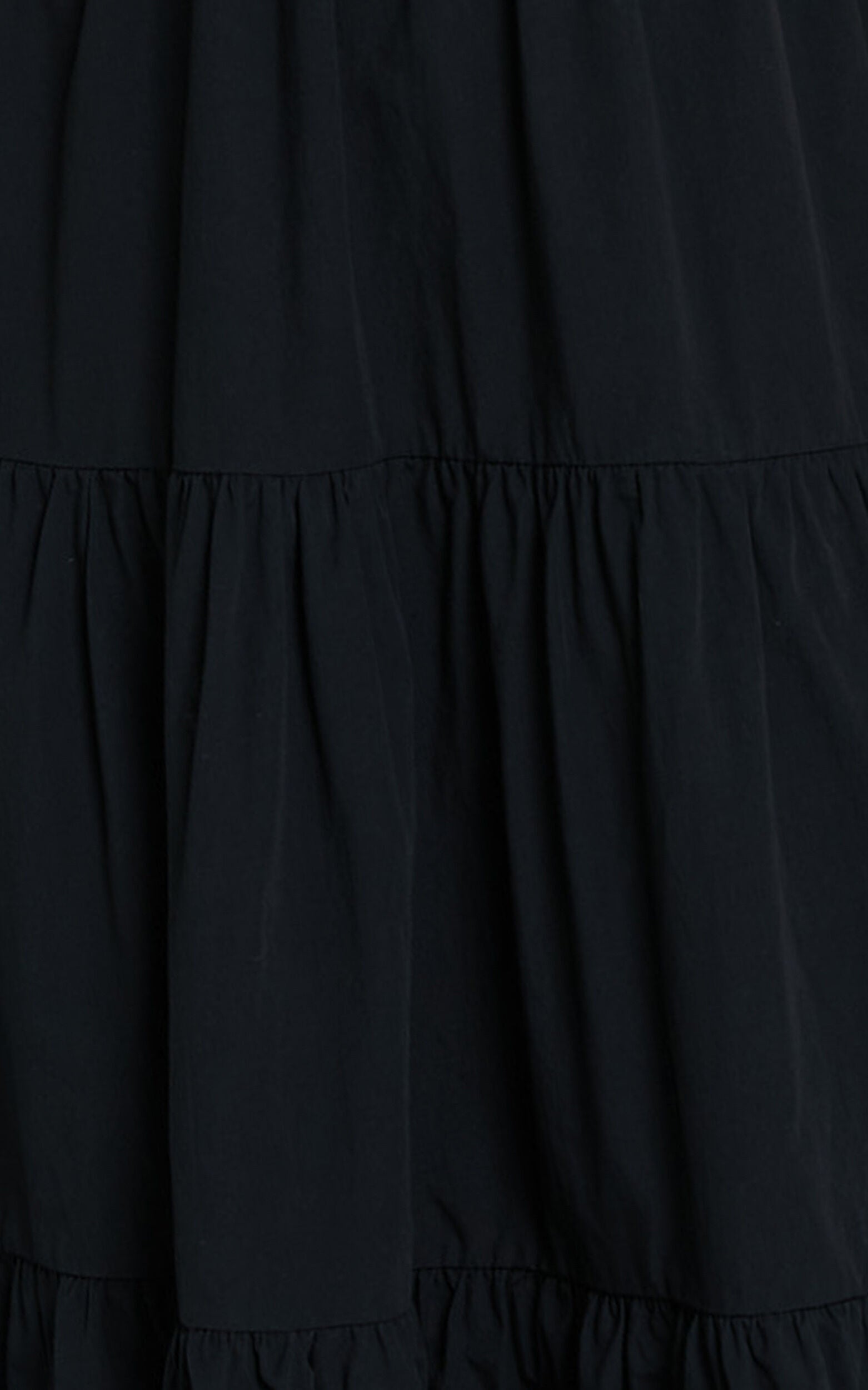 Levona Midi Dress - Ruffle Shoulder Tiered Dress in Black