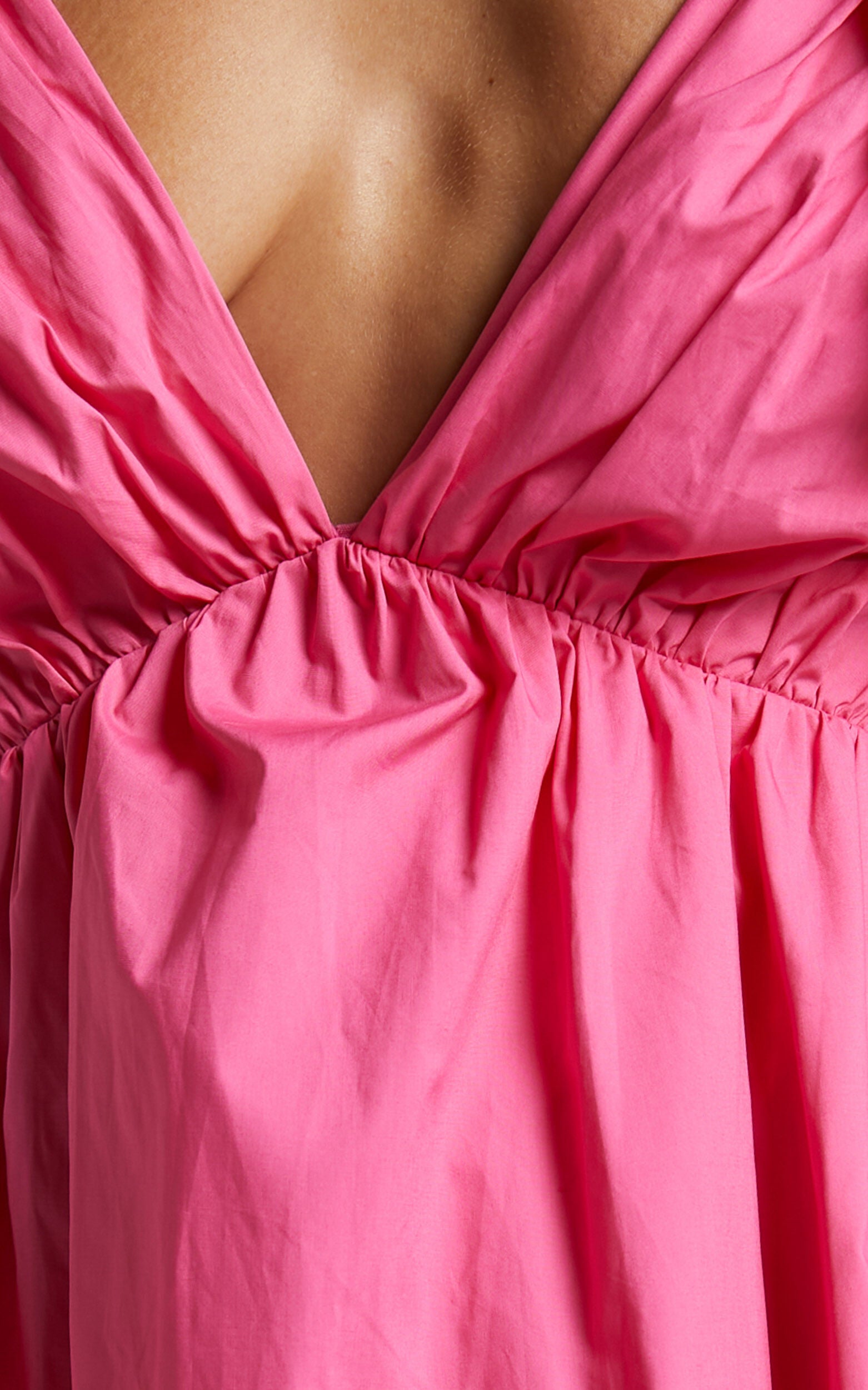 Raiza Mini Dress - Ruffle Sleeve Tie Back Plunge Dress in Fuchsia