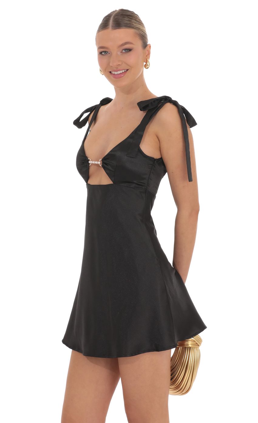 Pearl Cutout Satin Dress in Black