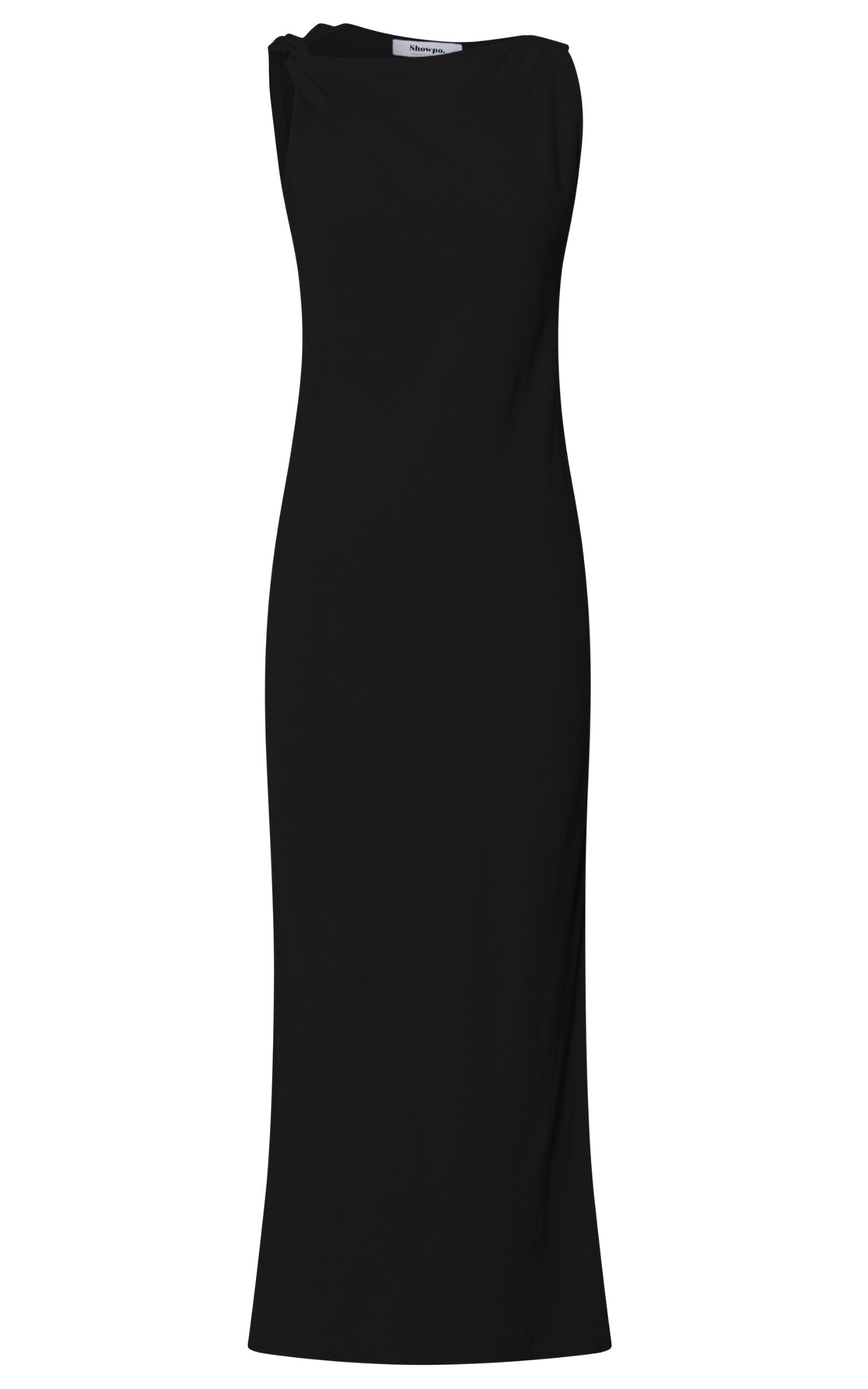 Jessenia Midi Dress - Linen High Neck Dress in Black