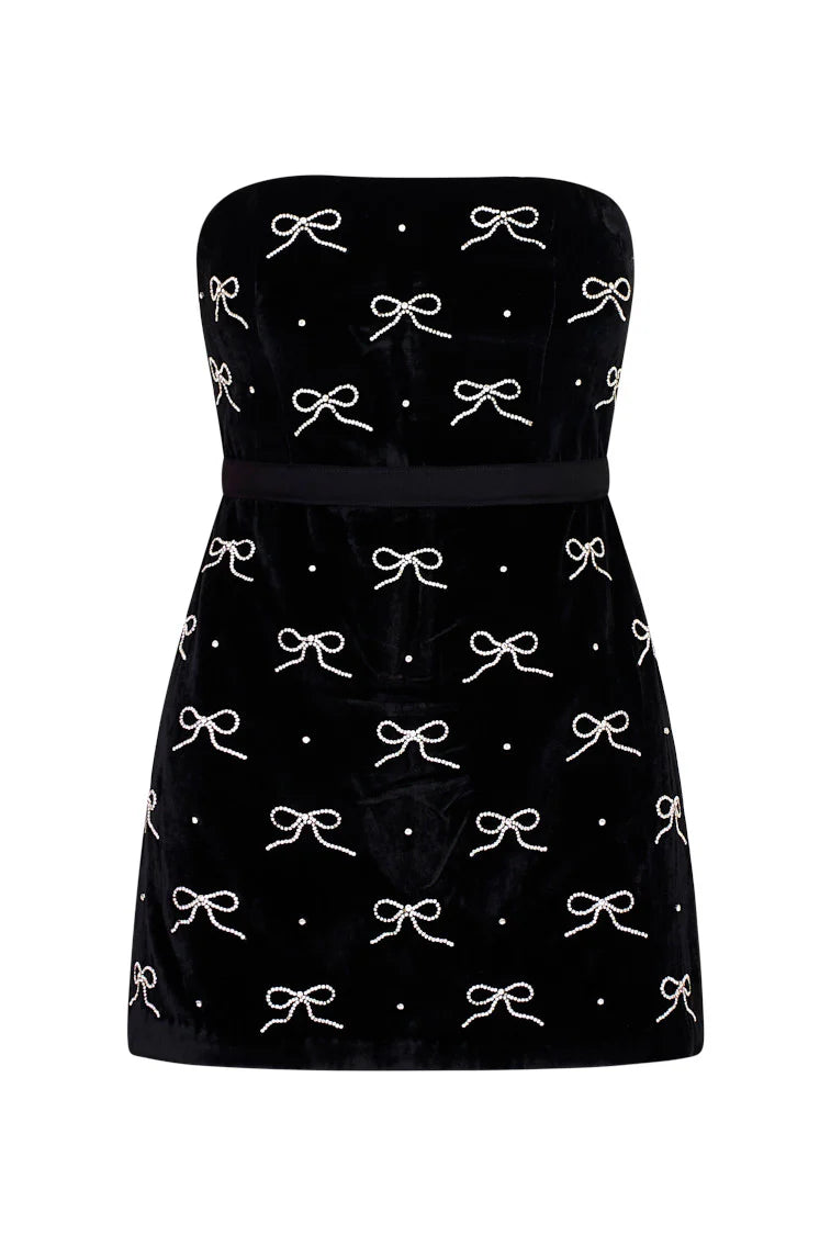 Rinwell Velvet Rhinestone Bow Dress