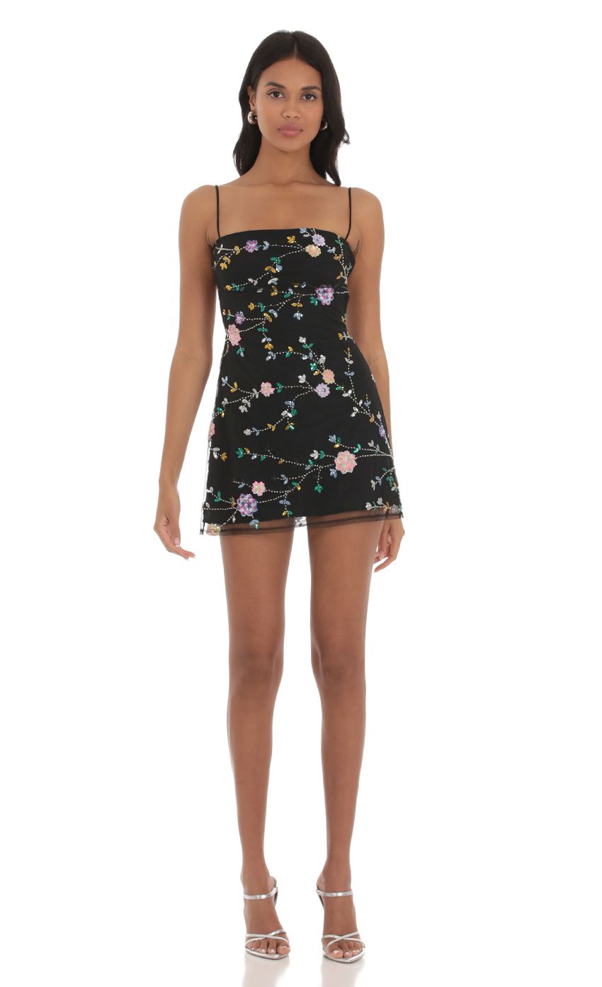 Floral Sequin Dress In Black