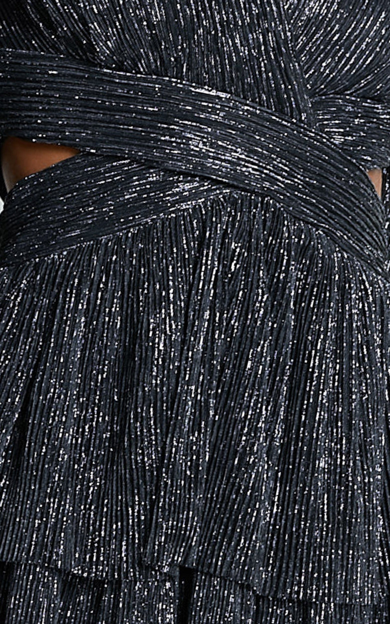 Elaine Mini Dress - Long Sleeve Tiered Plisse Dress in Gunmetal