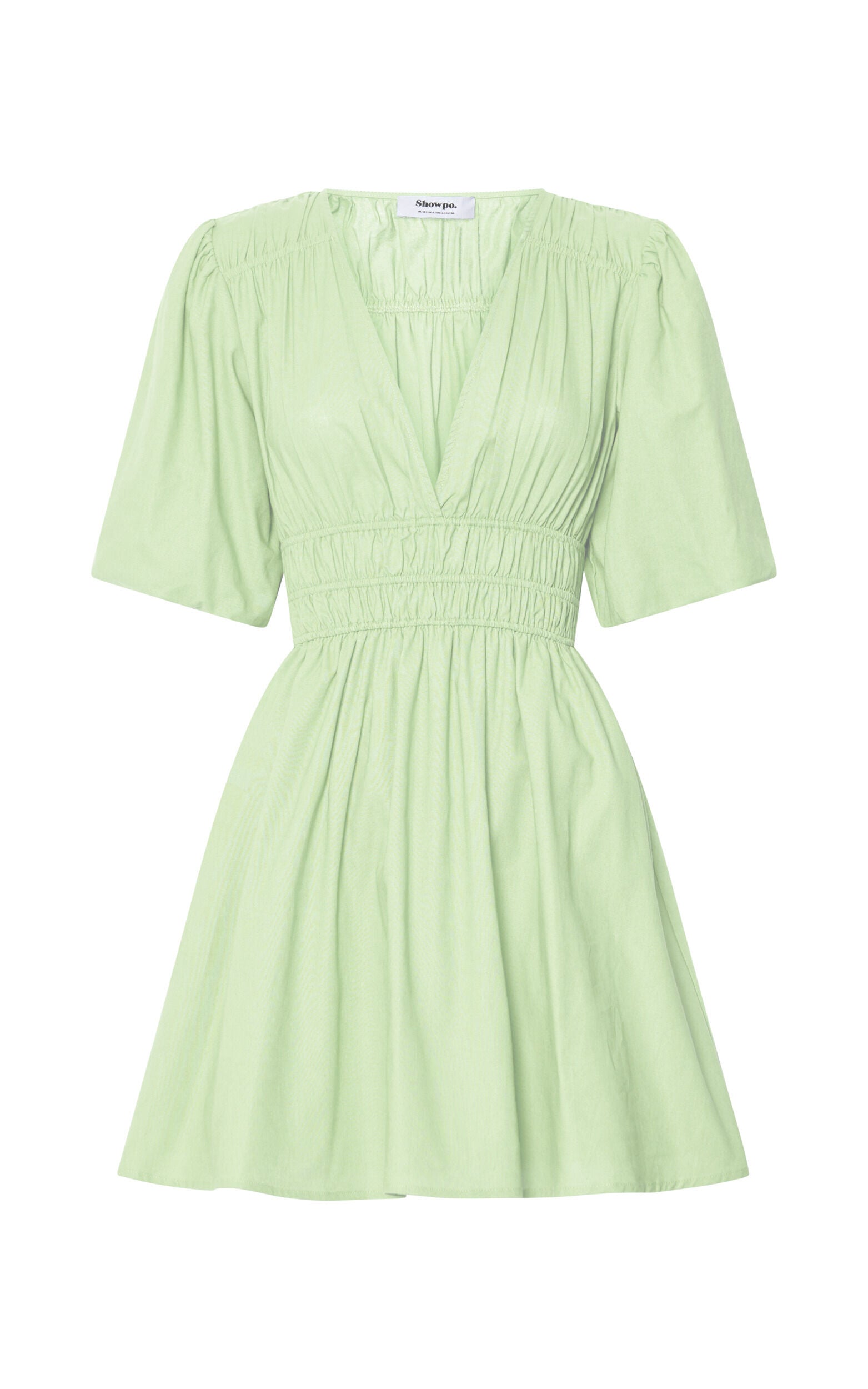 Francesca V Neck Puff Sleeves Mini Dress in Green