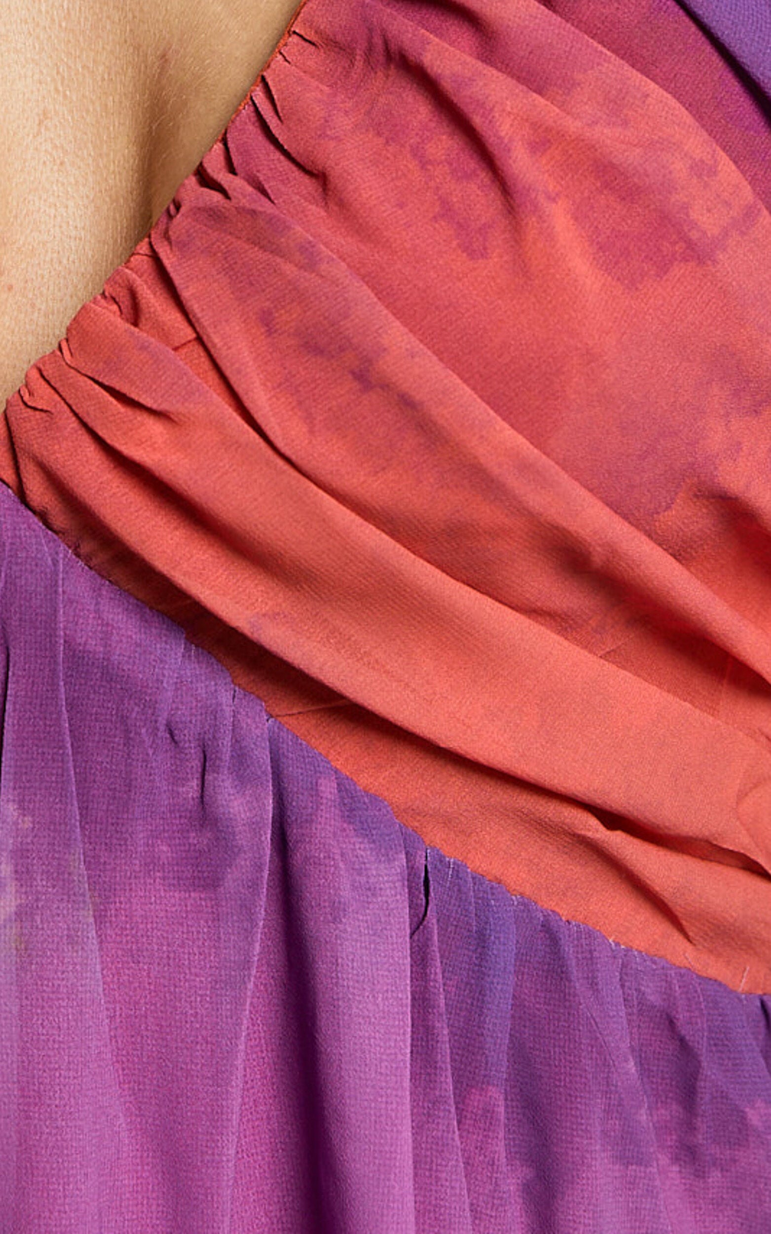 Kennedy Mini Dress - Recycled Polyester V Neck Puff Sleeve Dress in Coral Mirage Print