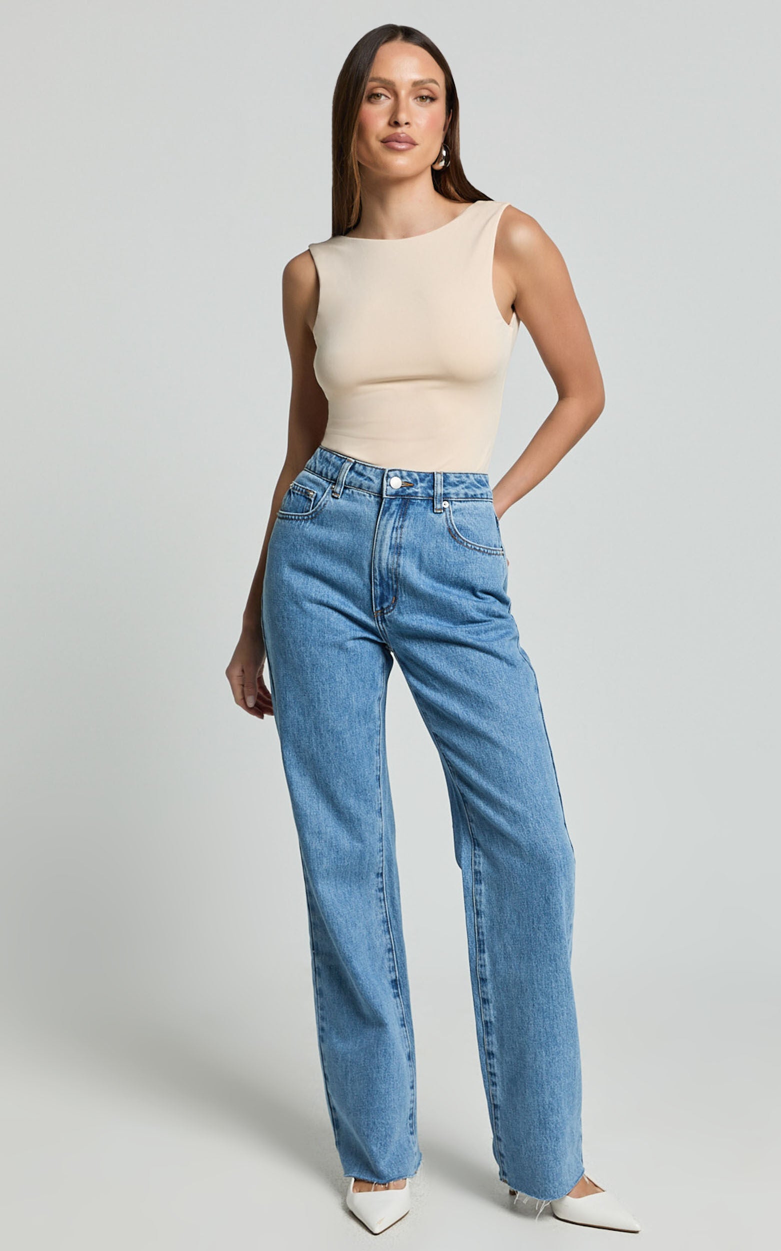 Ollie Bodysuit - Boat Neck Low Back Bodysuit in Stone