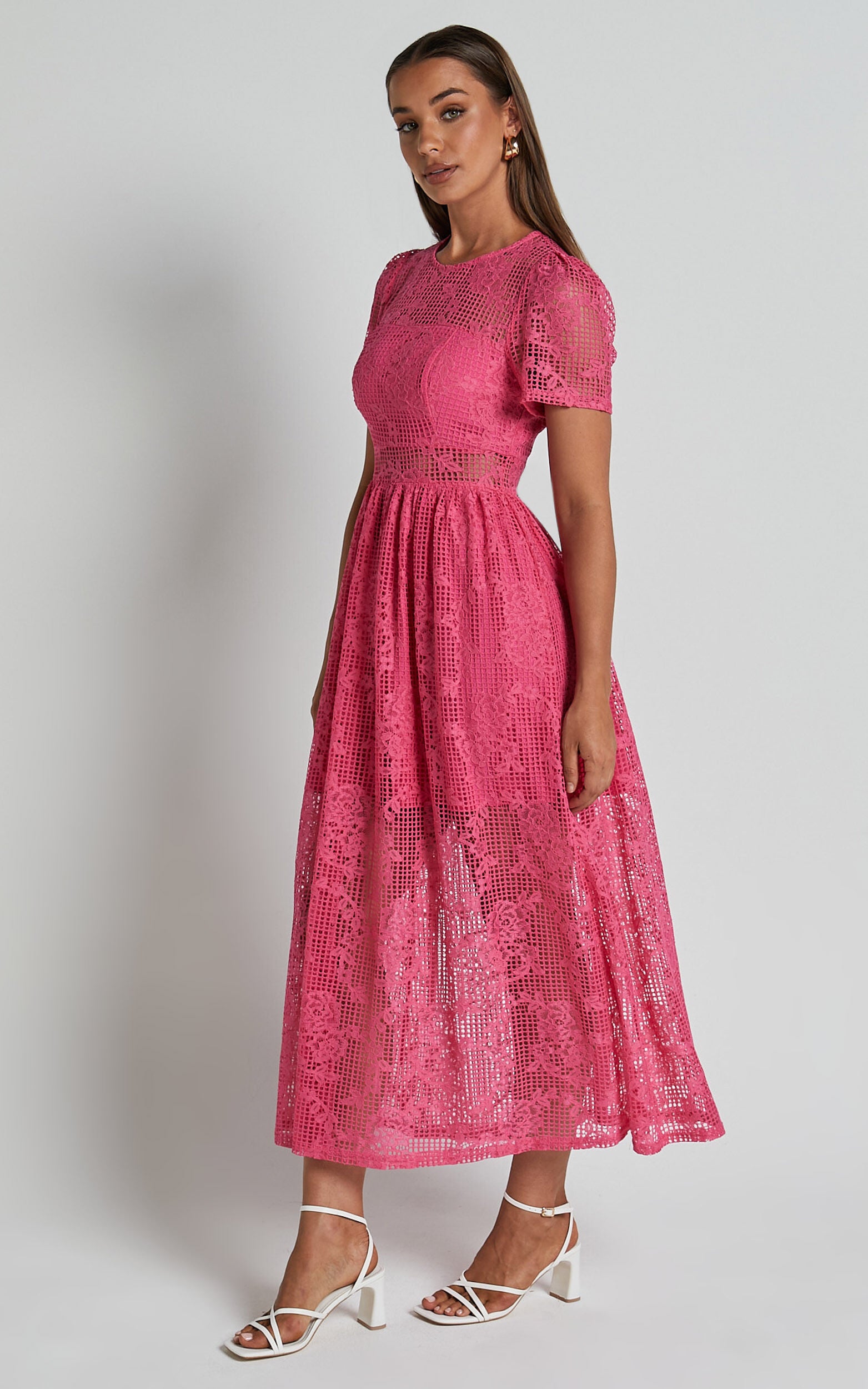 Leon Midi Dress - Short Sleeve Dress in Pink