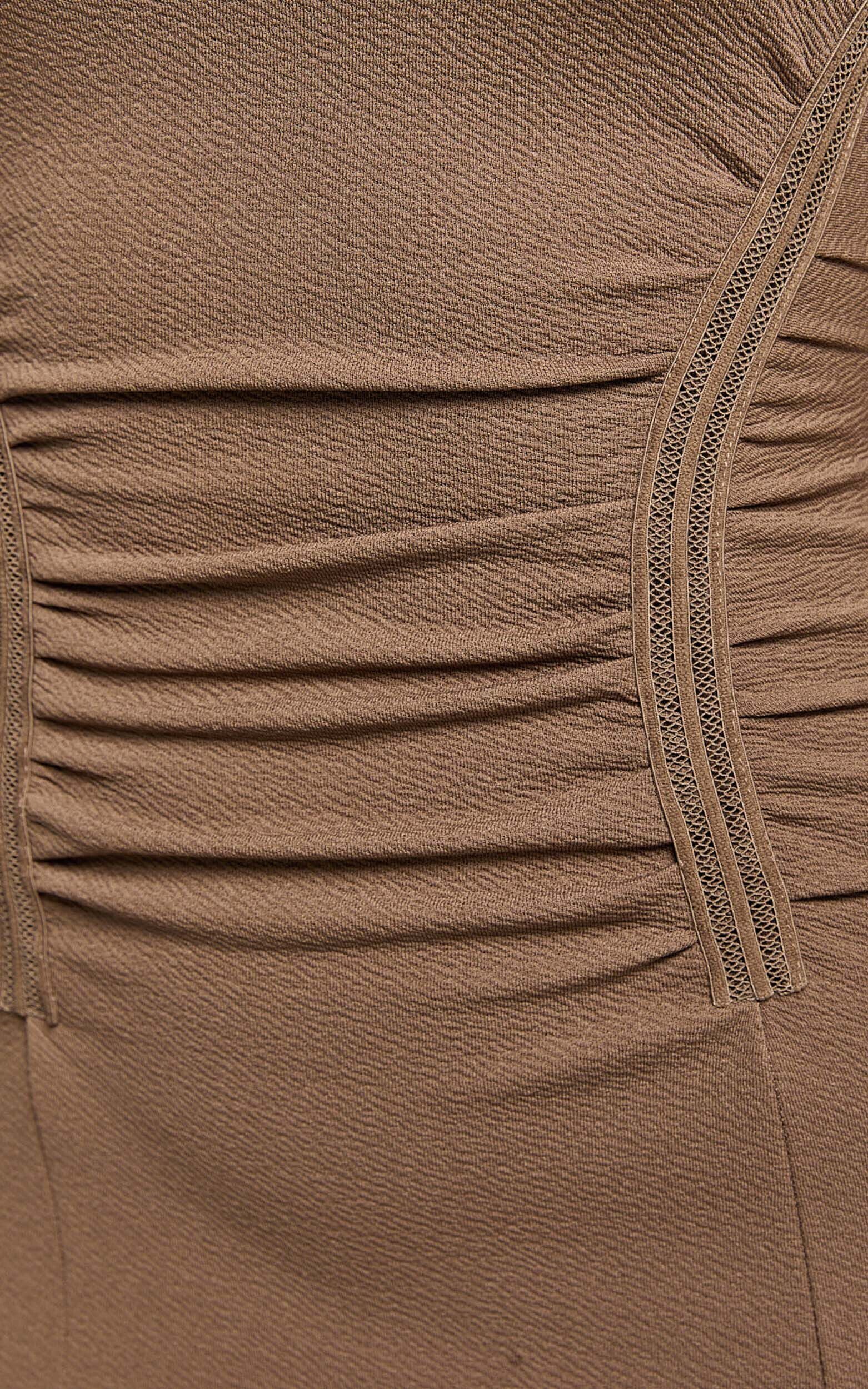 Jacel Midi Dress - Ruched Fit And Flare Dress in Mocha