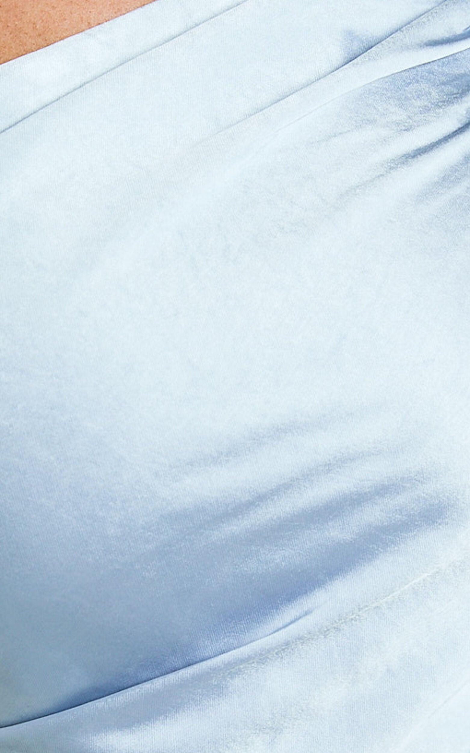 Leighton Maxi Dress - One Shoulder Ruched Thigh Split Slip Dress in Blue