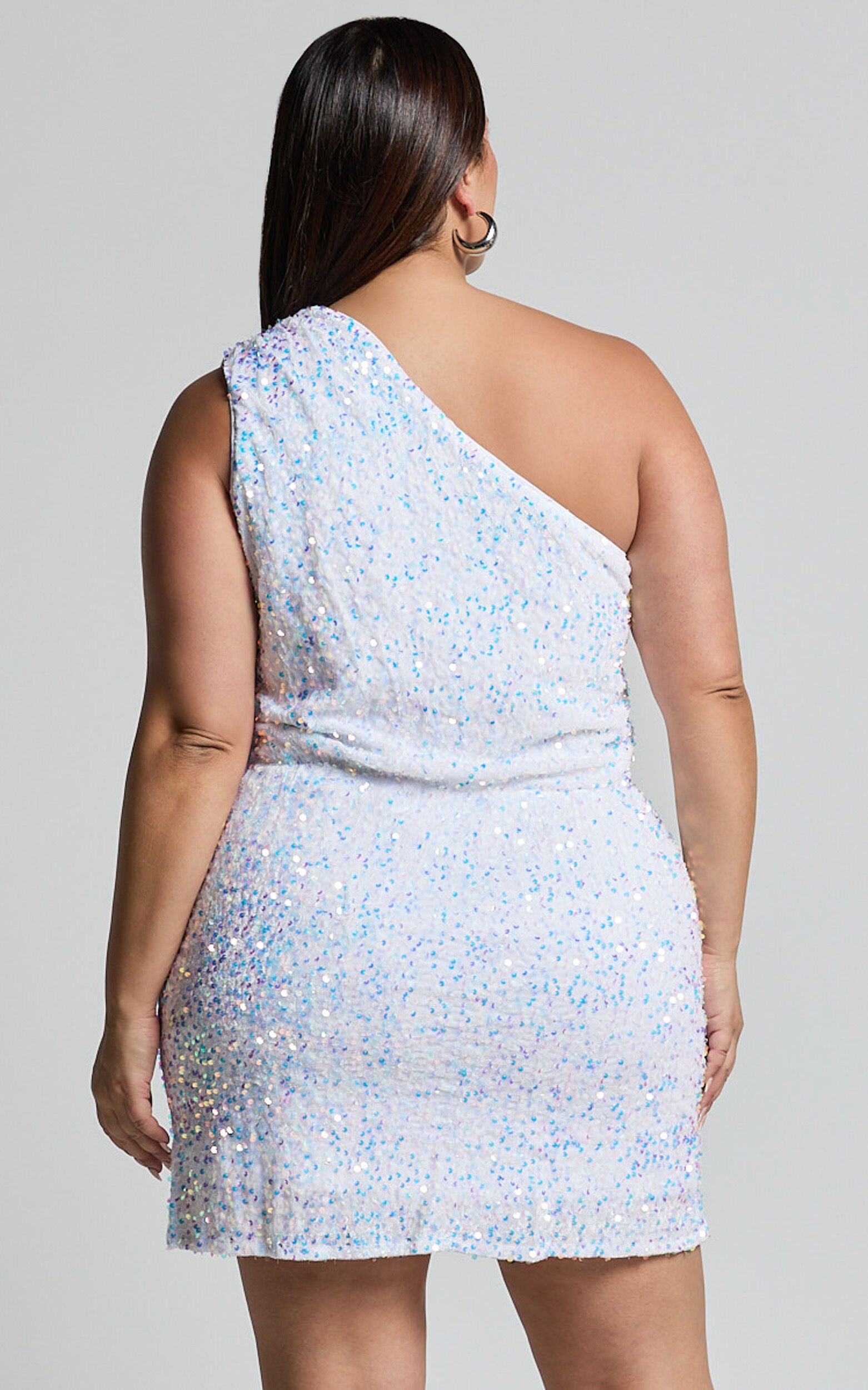 Lucy Mini Dress - One Shoulder Sequin Mini Dress in White