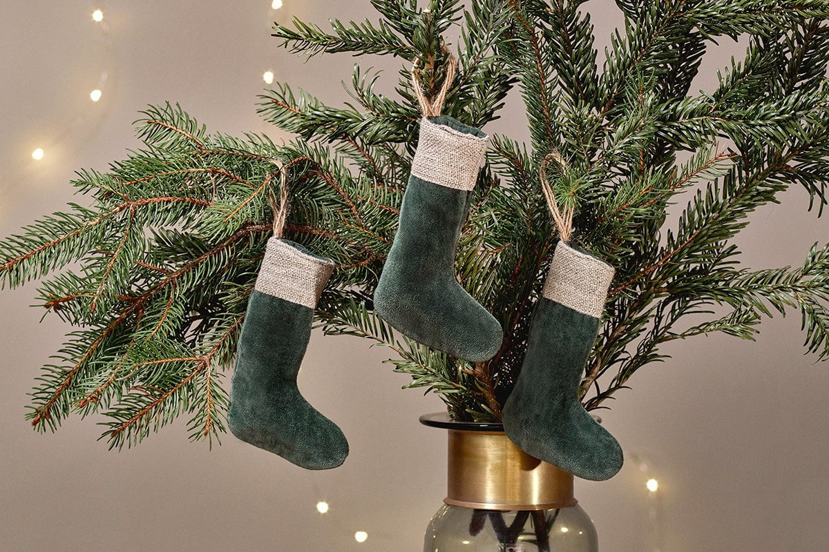 Karru Cotton Velvet Mini Stocking - Forest Green - (Set of 3)