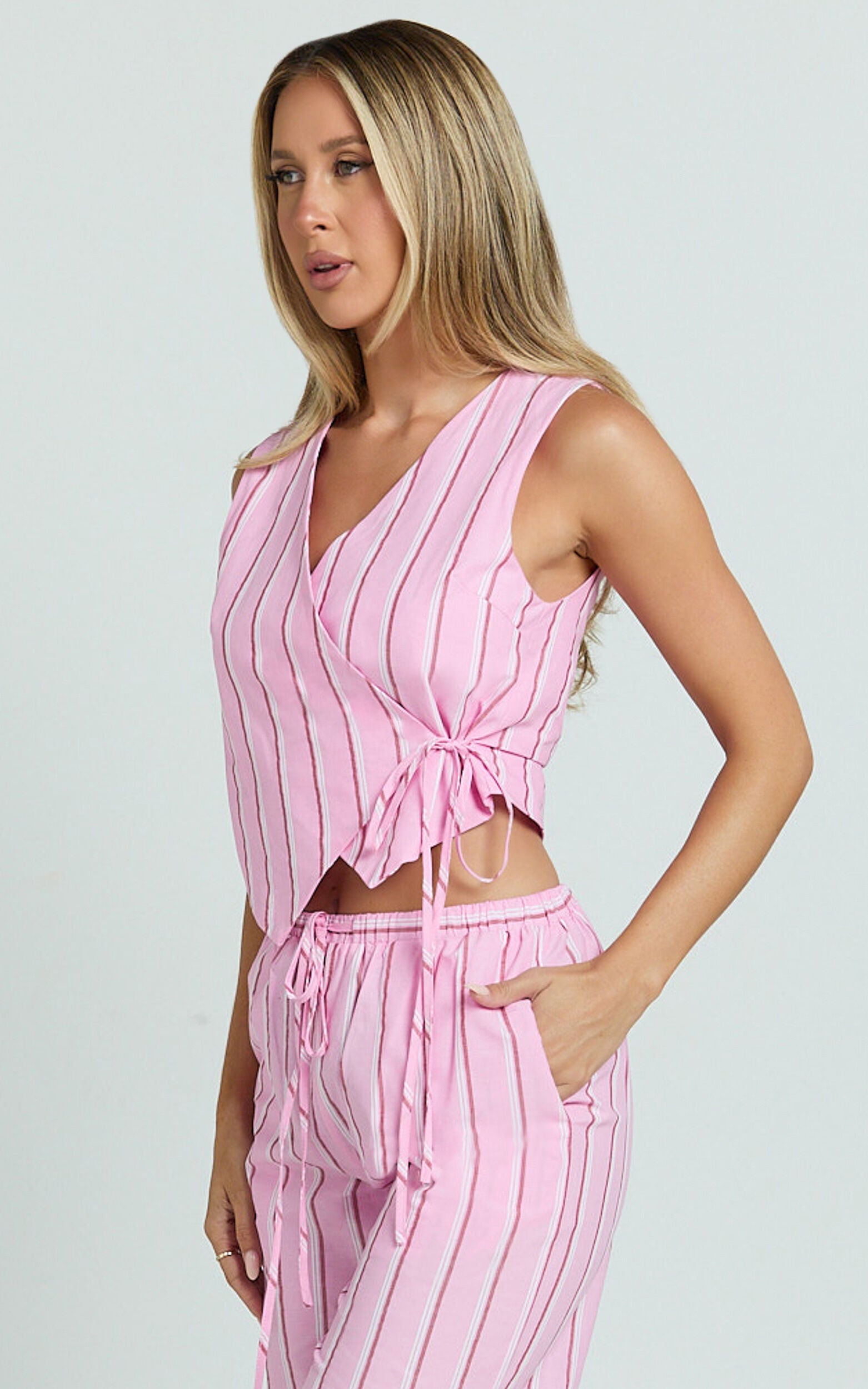 Layla Top - Wrap Over Top in Pink Stripe