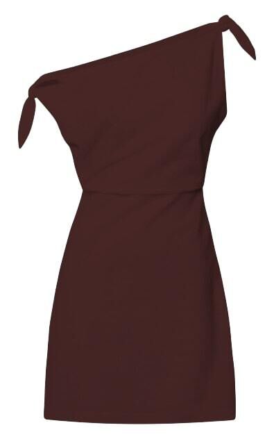 Jeofina Mini Dress - Off The Shoulder Linen Look Dress in Chocolate