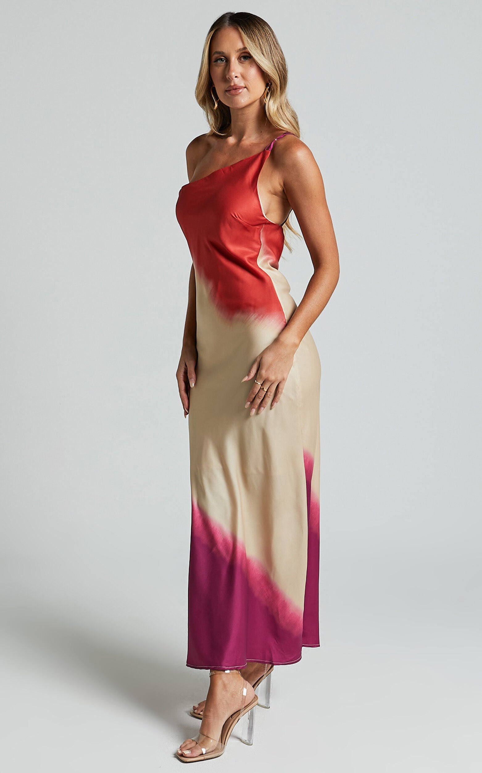 Marnie Midi Dress - One Shoulder Dress in Pink Ombre