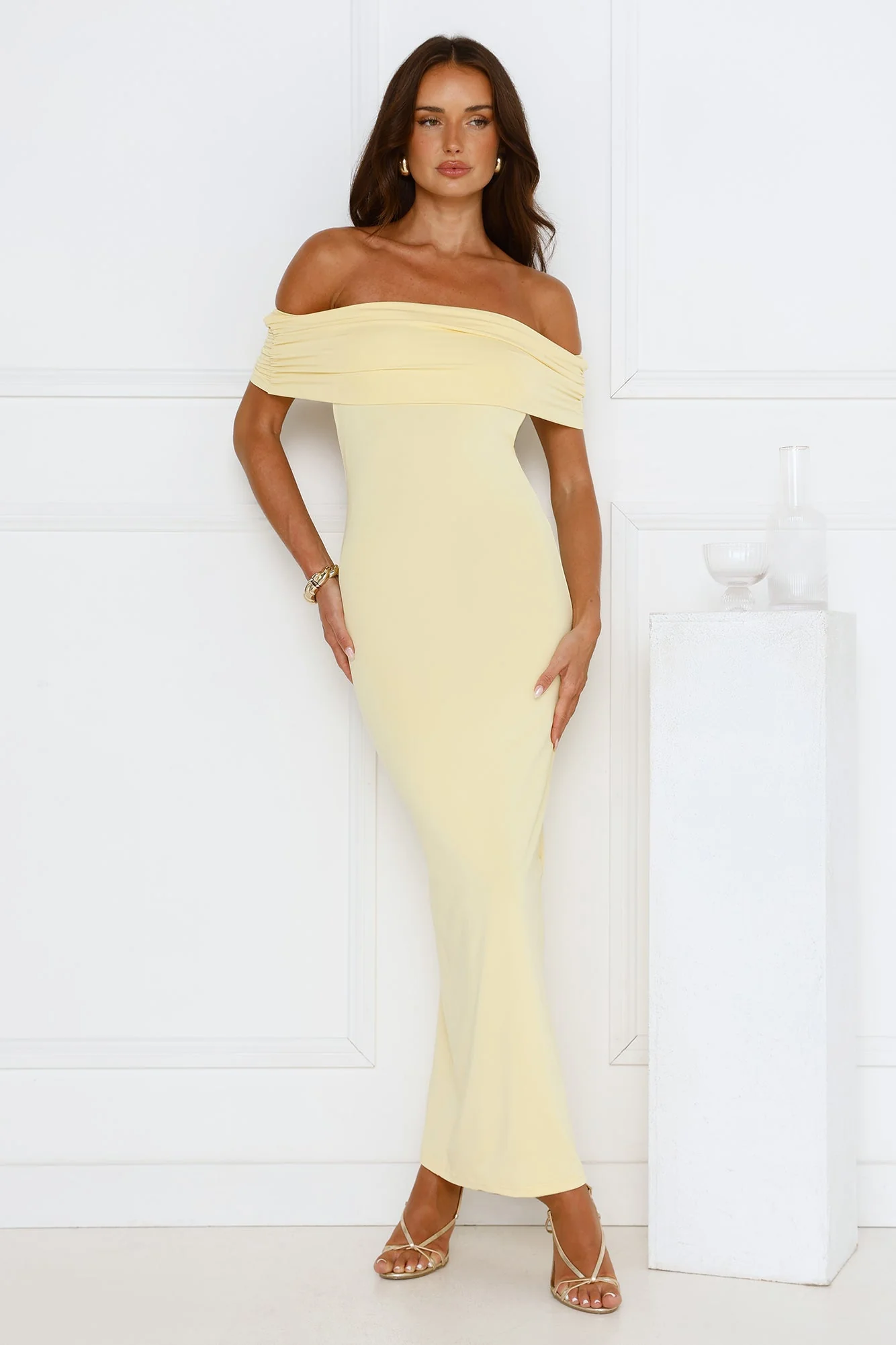 Soft Whispers Off Shoulder Maxi Dress Yellow