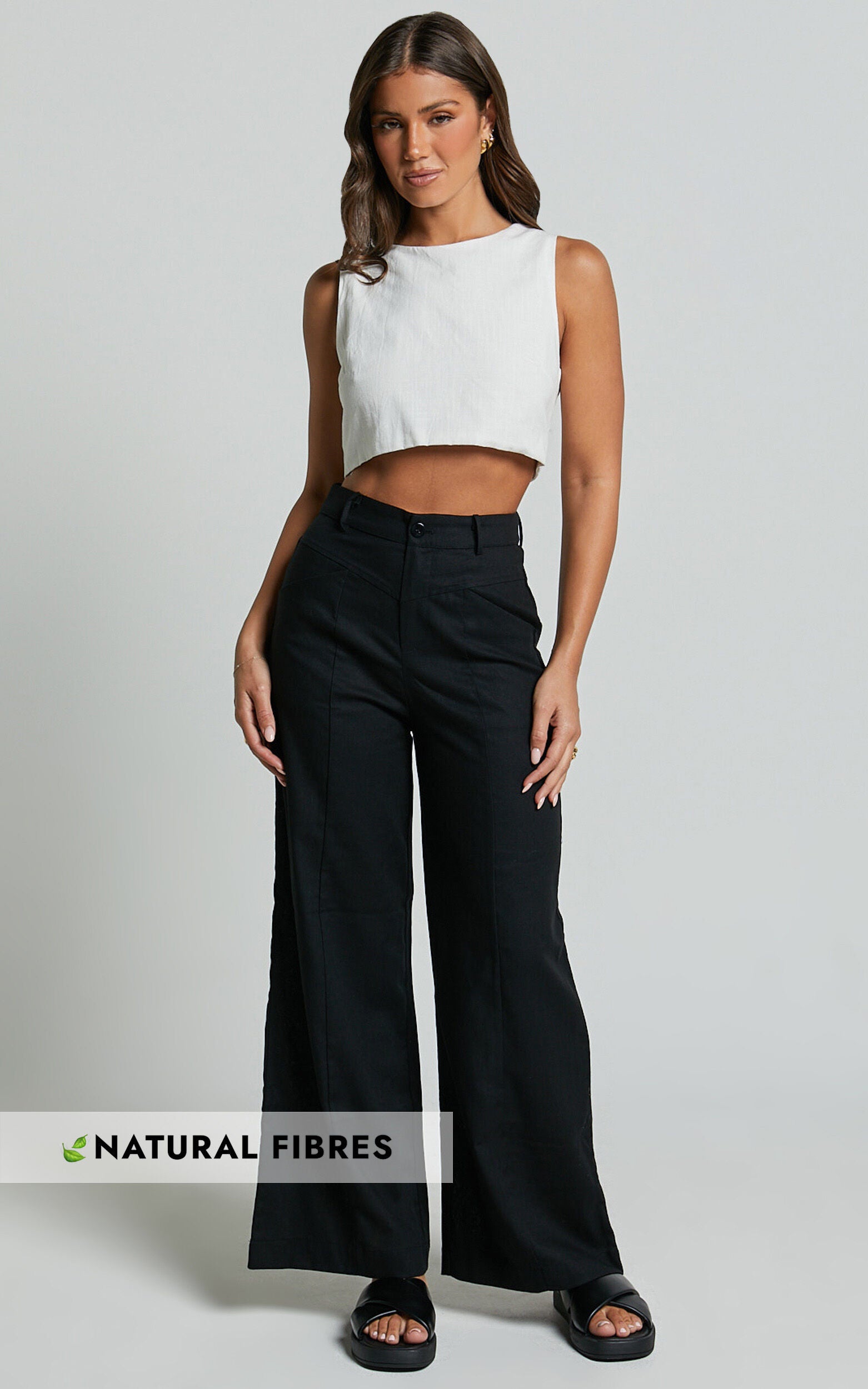 Skye Pants - Linen High Waisted Seam Detail Pants in Black