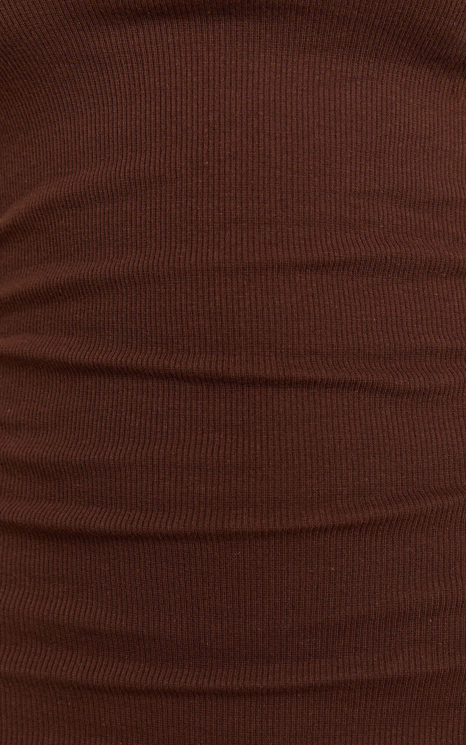 Lucy Midi Dress - Ribbed Side Ruched Bodycon Dress in Espresso