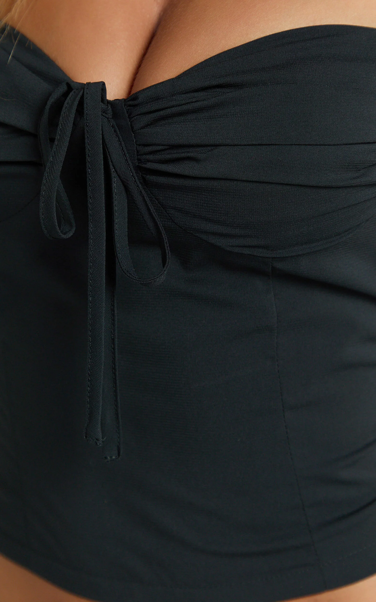 Clare Top - Gathered Front Bow Strappy Crop Top in Black