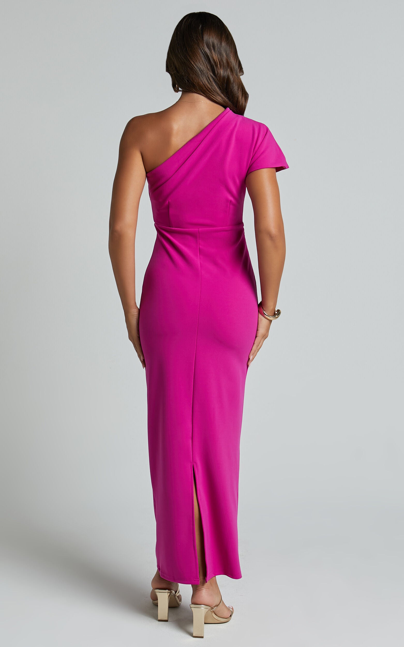 Gizelly Midi Dress - One Shoulder Ruched Dress in Grape