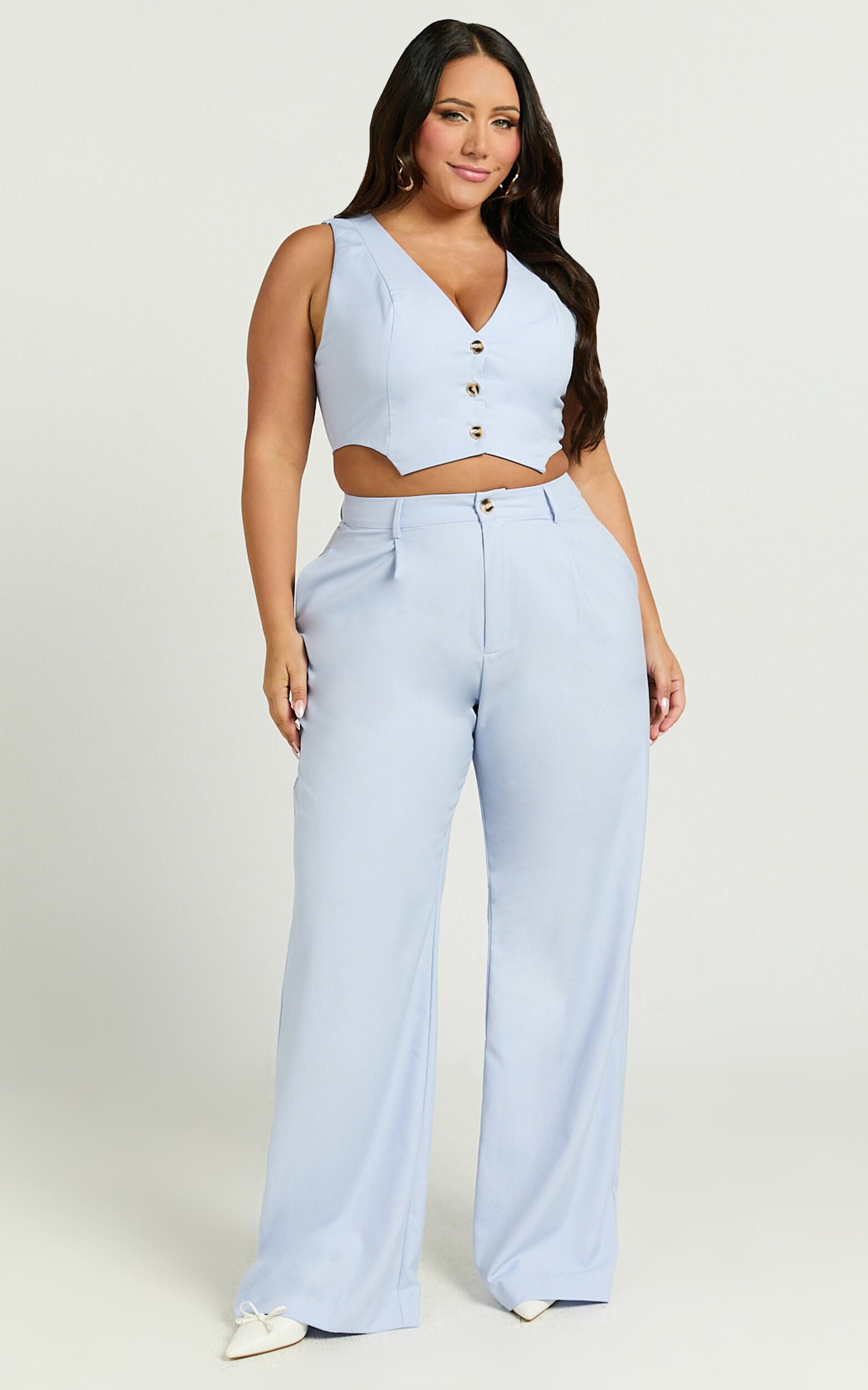 Izara Trousers - Mid Rise Relaxed Straight Leg Tailored Trousers in Light Blue