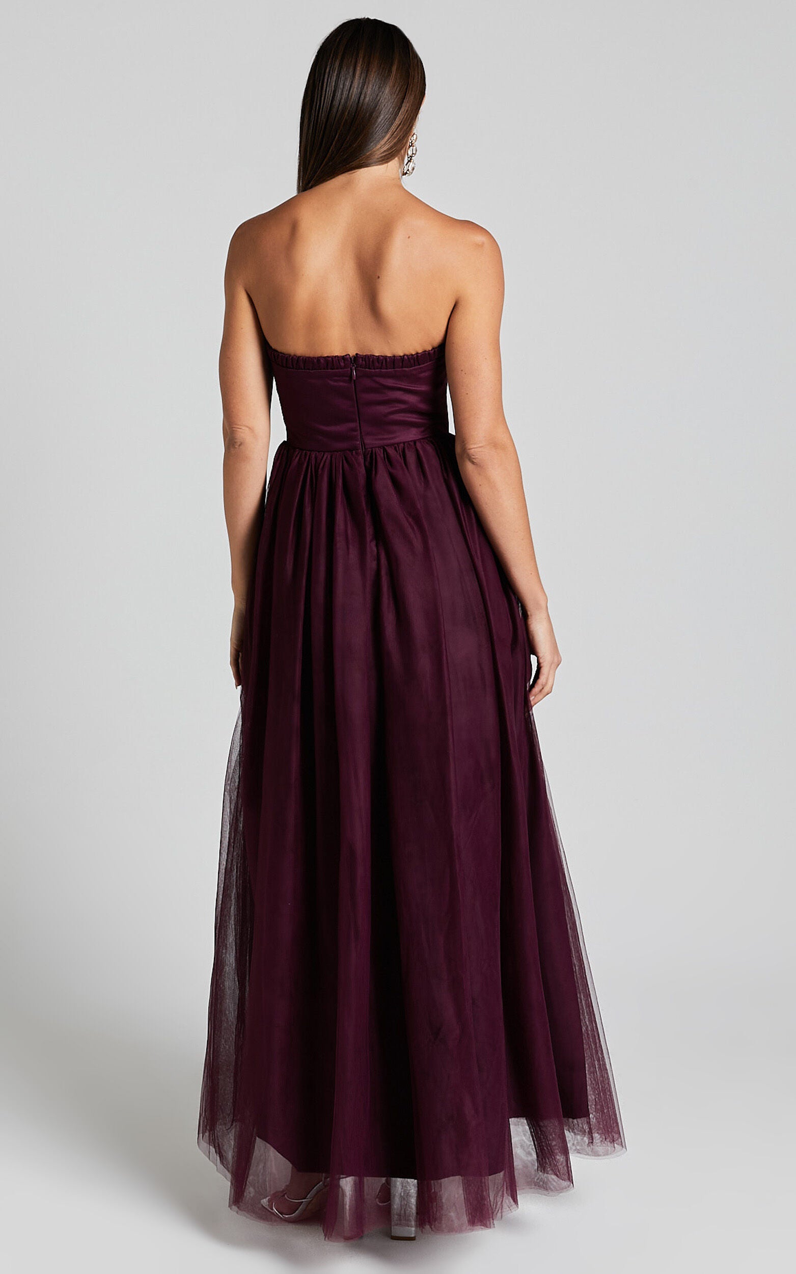 Gemma Maxi Dress - Strapless Sweetheart Tulle Fit & Flare in Aubergine