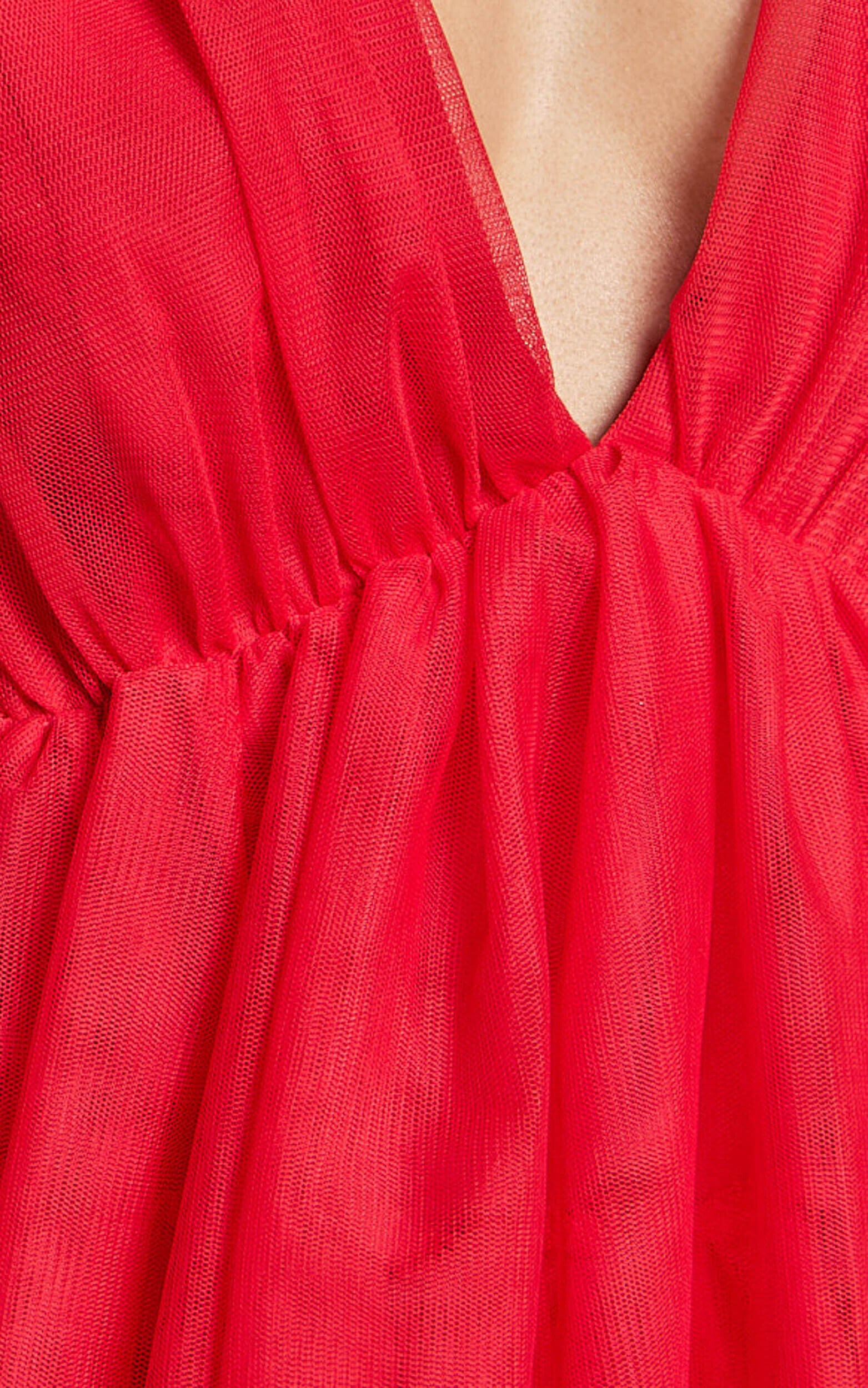 Hayden Mini Dress - Low Back Tulle Tiered Dress in Red