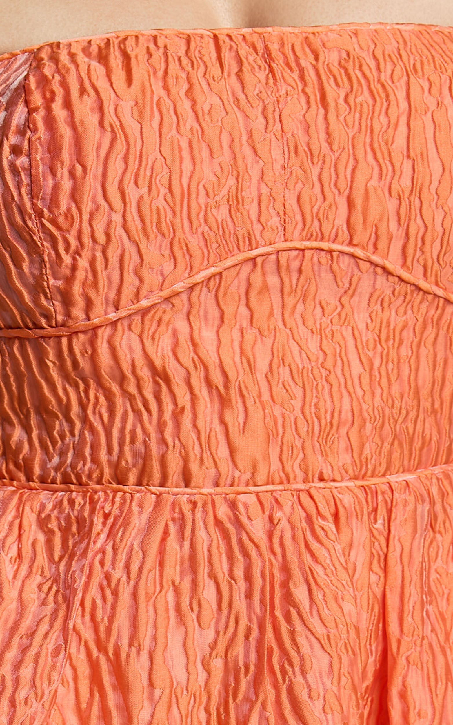 Remy Midi Dress - Strapless Bustier Flare Dress in Orange