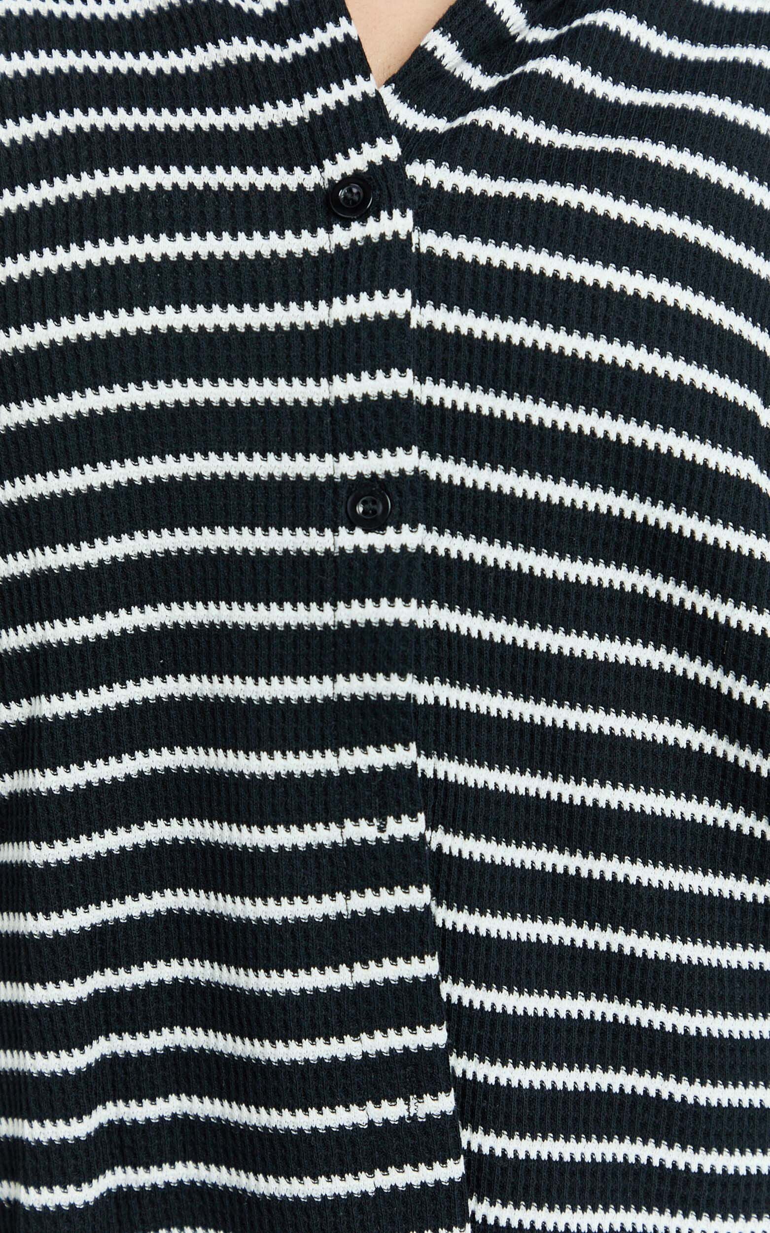 Dylan Two Piece Set - Striped Waffle Shirt and Short Set in Black & White Stripe