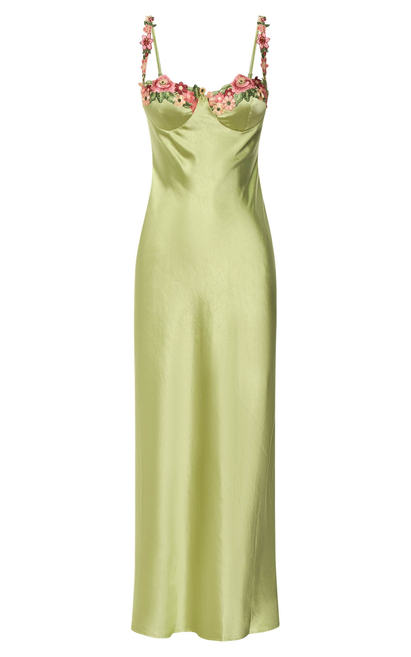 Harmony Midi Dress - Floral Detail Cup Bust Satin Dress in Citrus