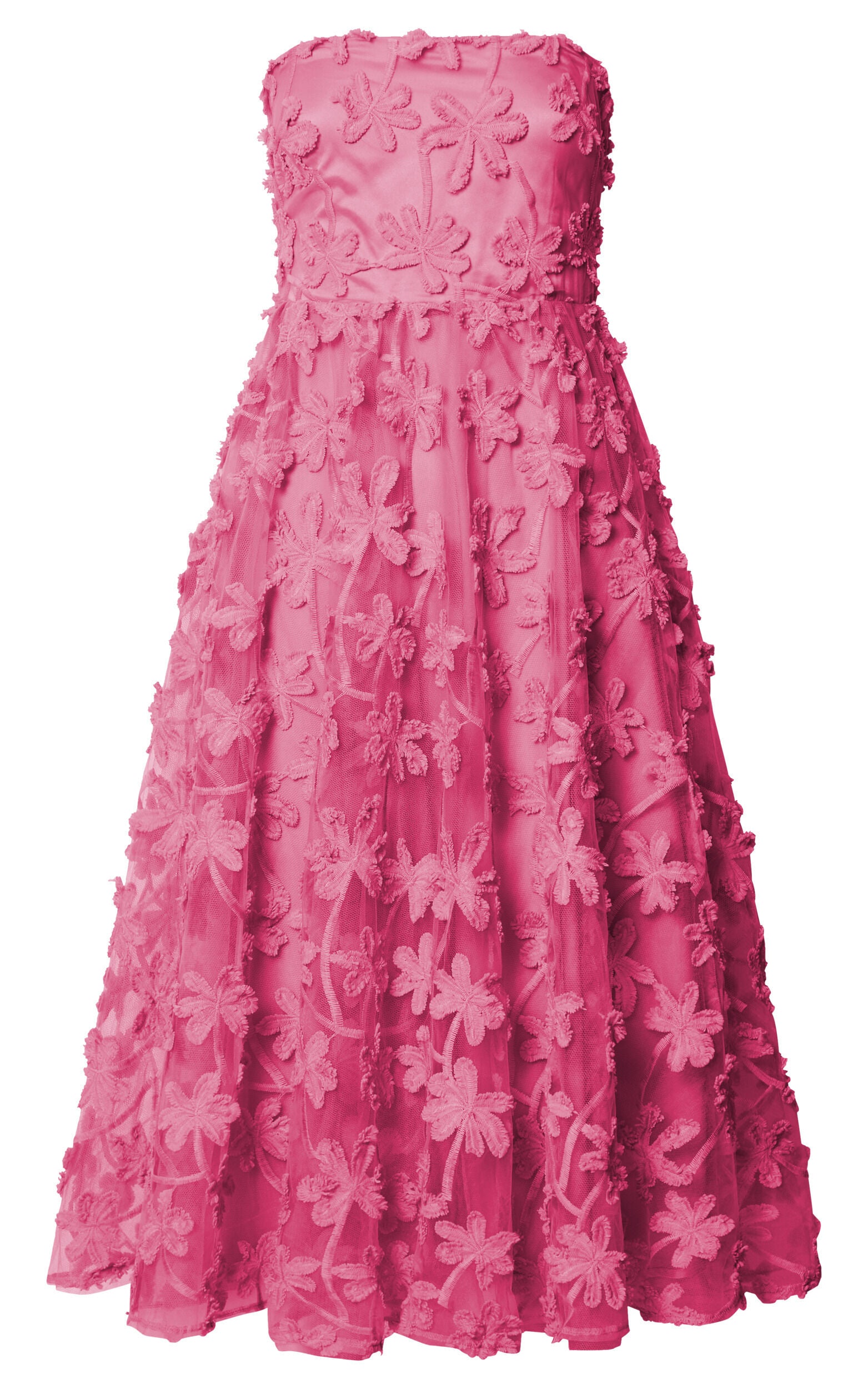 Rheiva Midi Dress - Strapless 3D Embroidery Midi Dress in Pink