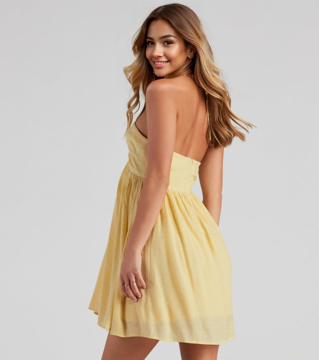 Feel The Sun Halter Sweetheart Skater Dress