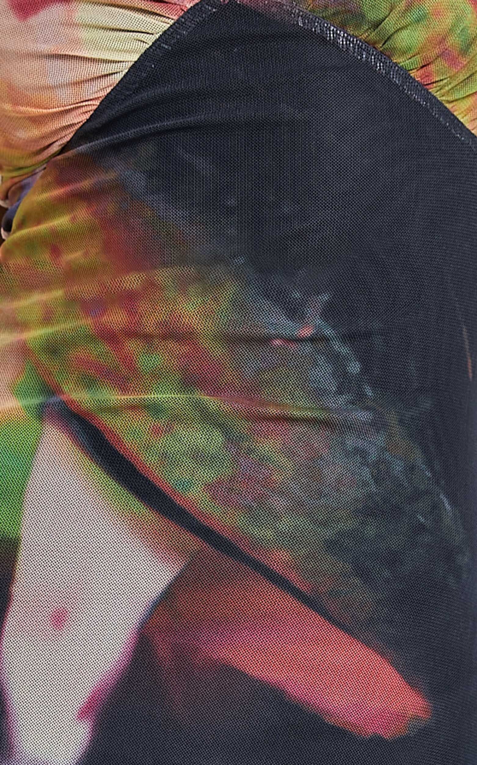 Rashida Midi Dress - V Neck Mesh Printed Dress in Floral Blur