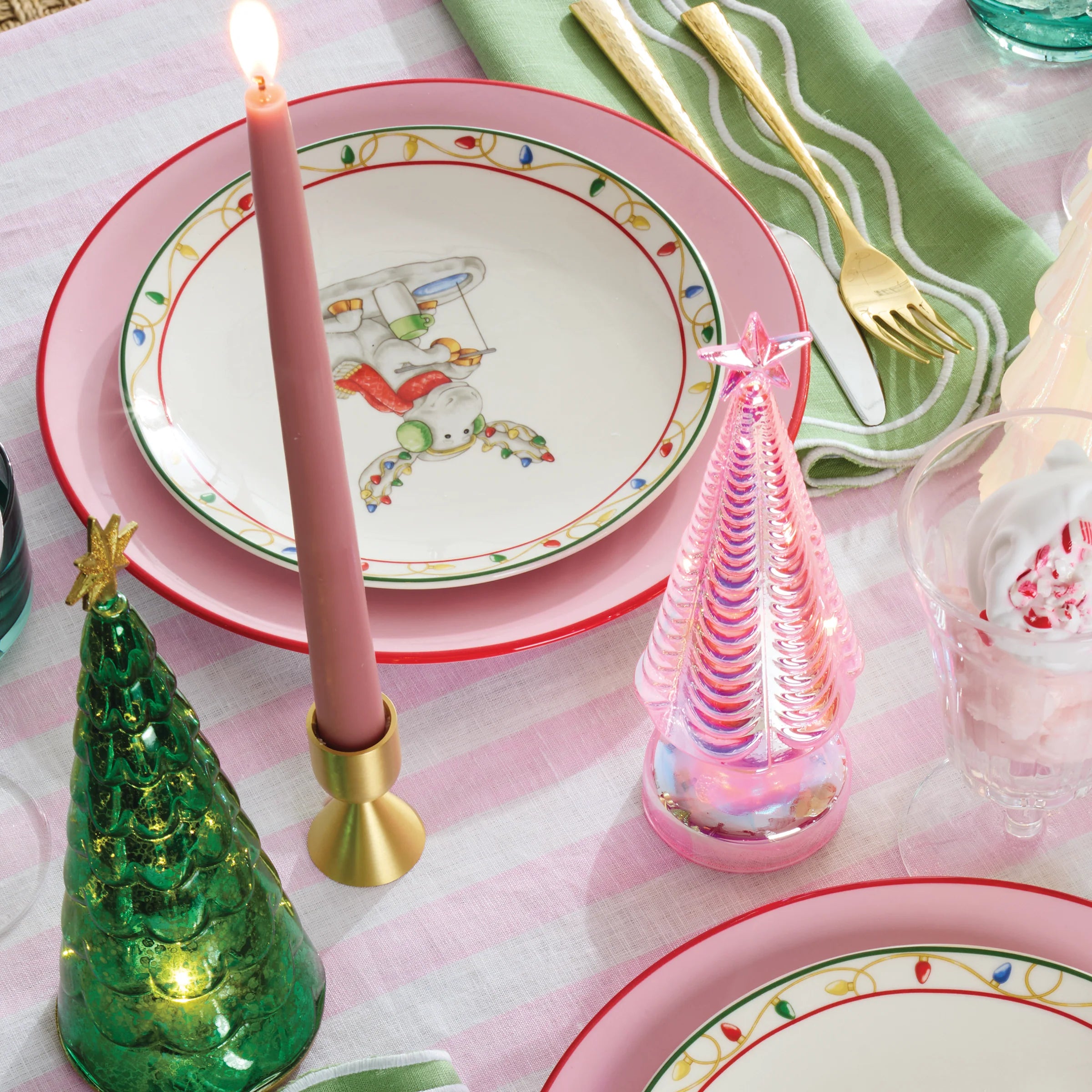 LED Lit Pink Glass Star-Topped Holiday Tree