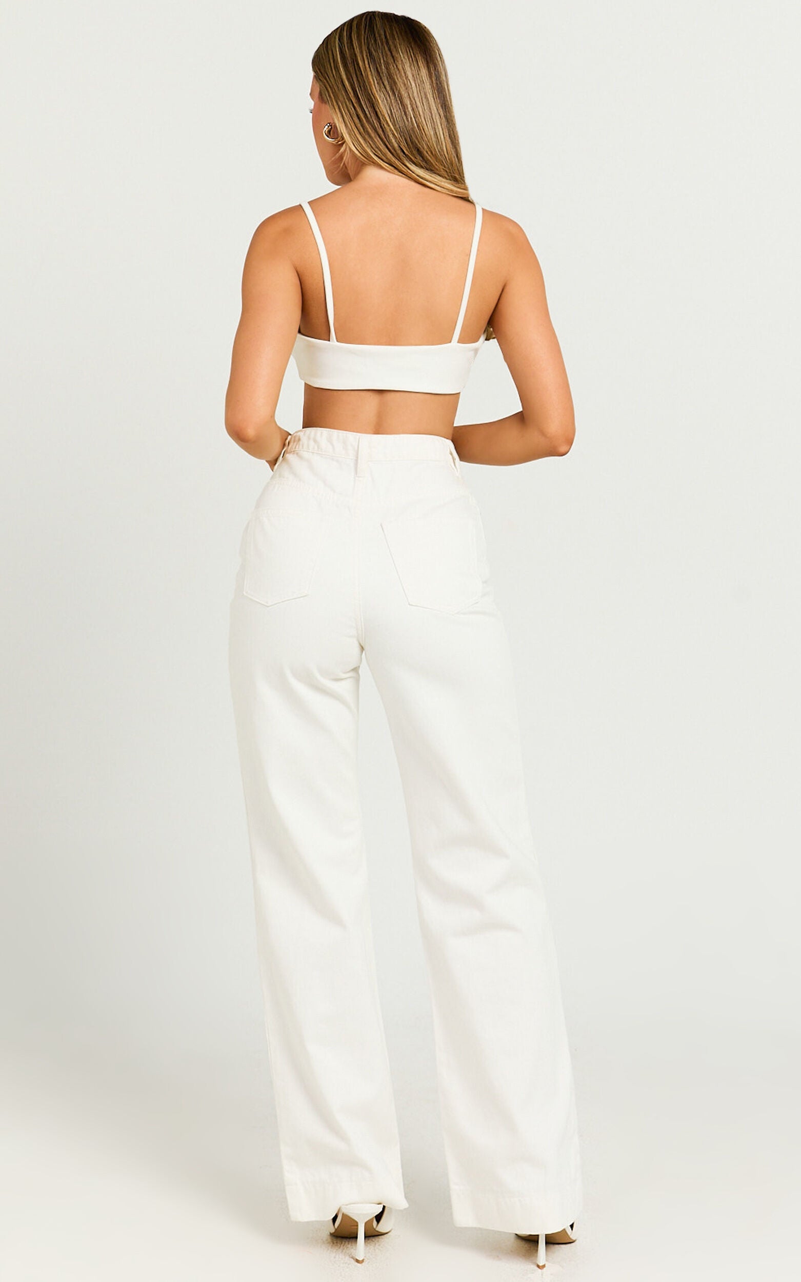 Emman Jeans - High Waisted Cotton Wide Leg Denim Jeans in Ecru