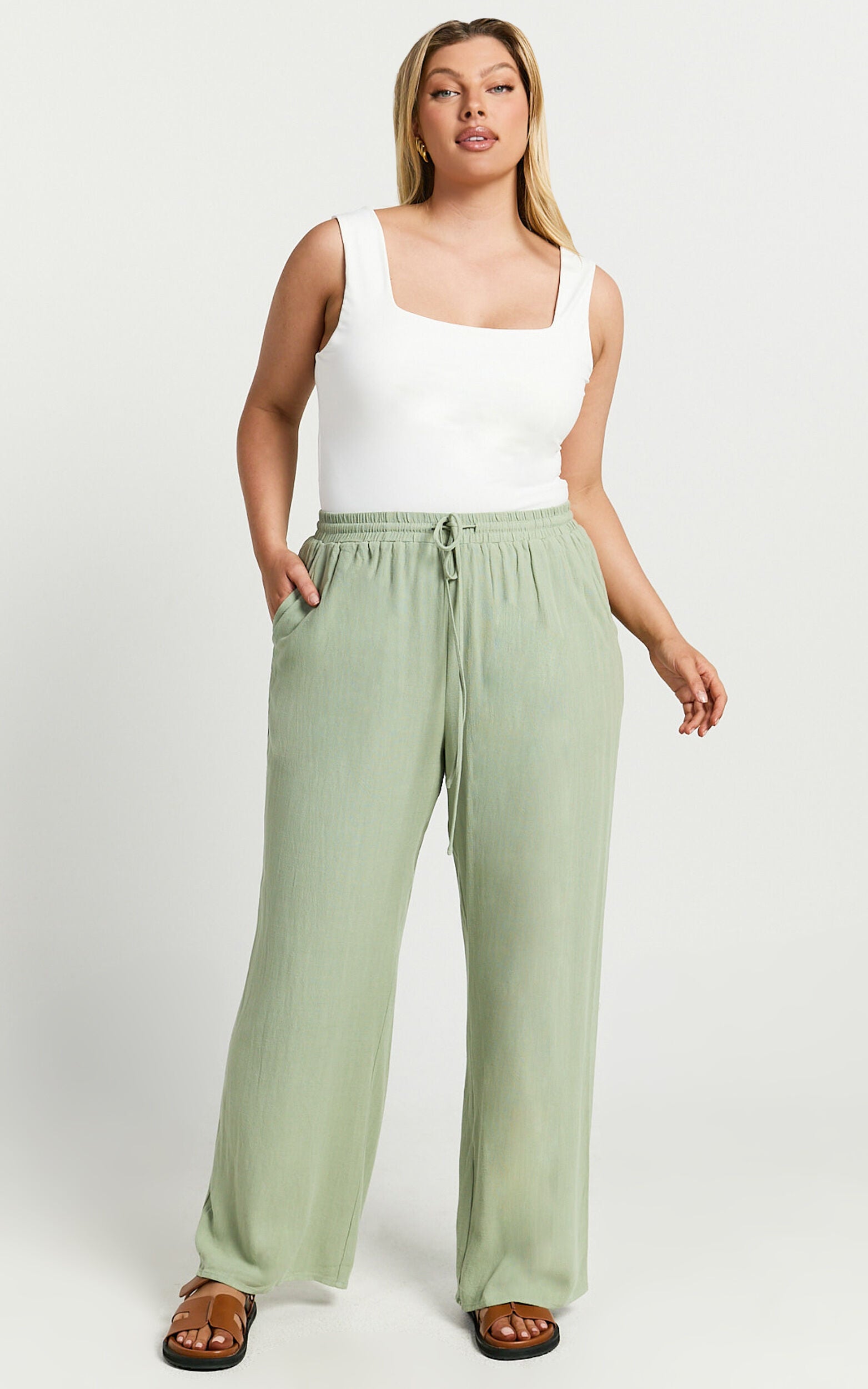Kala Pants - Mid Waisted Relaxed Elastic Waist Pants in Sage